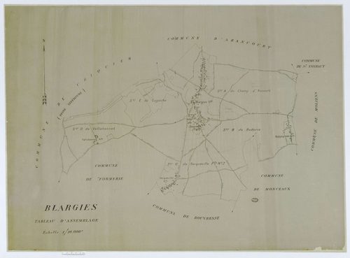 Blargies - Cadastre napoléonien (copie), tableau d'assemblage, copie calque