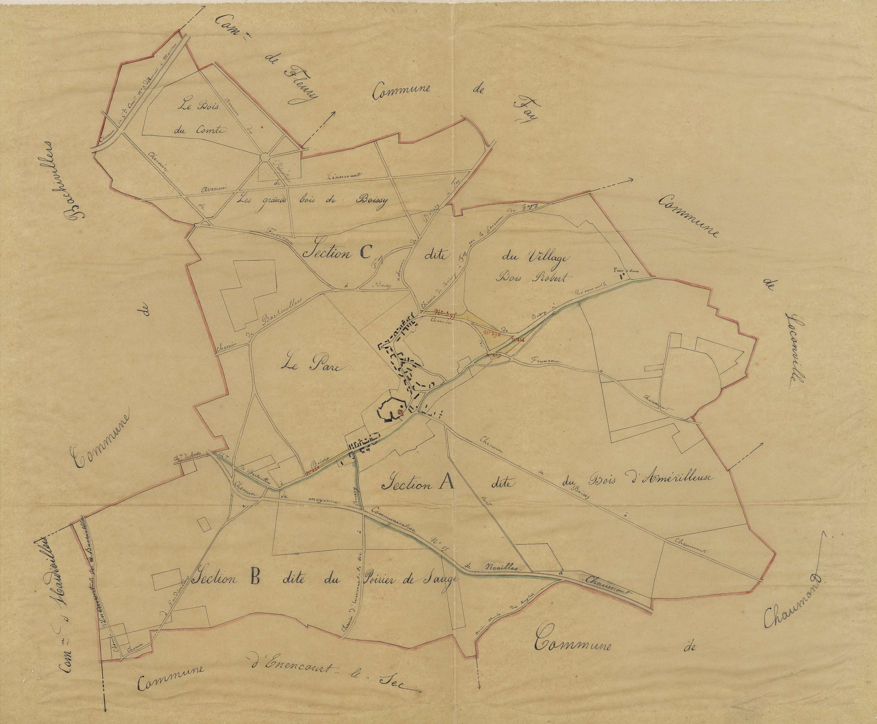 Boissy-le-Bois - Cadastre napoléonien, copie calque du tableau d'assemblage