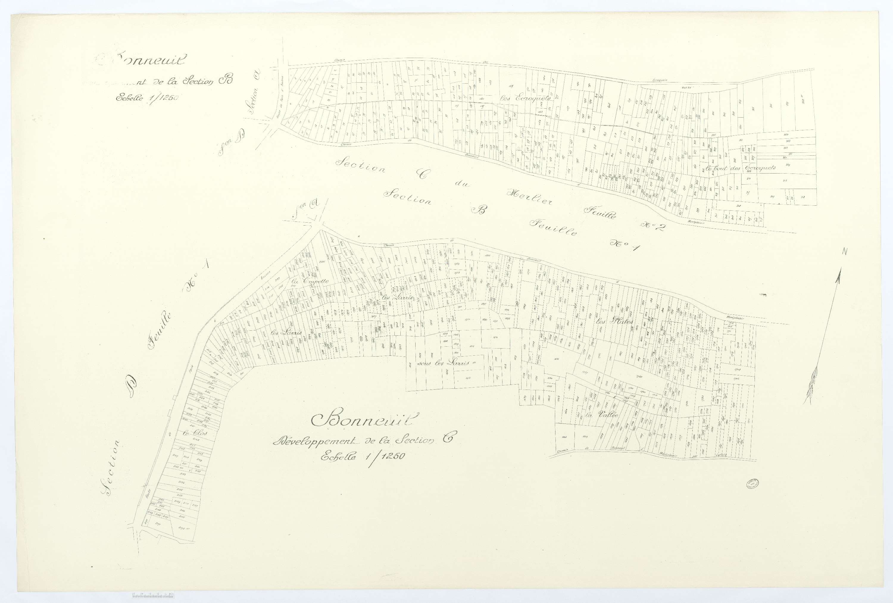 Bonneuil-les-Eaux - Cadastre napoléonien (copie), développement de la de la section C2
