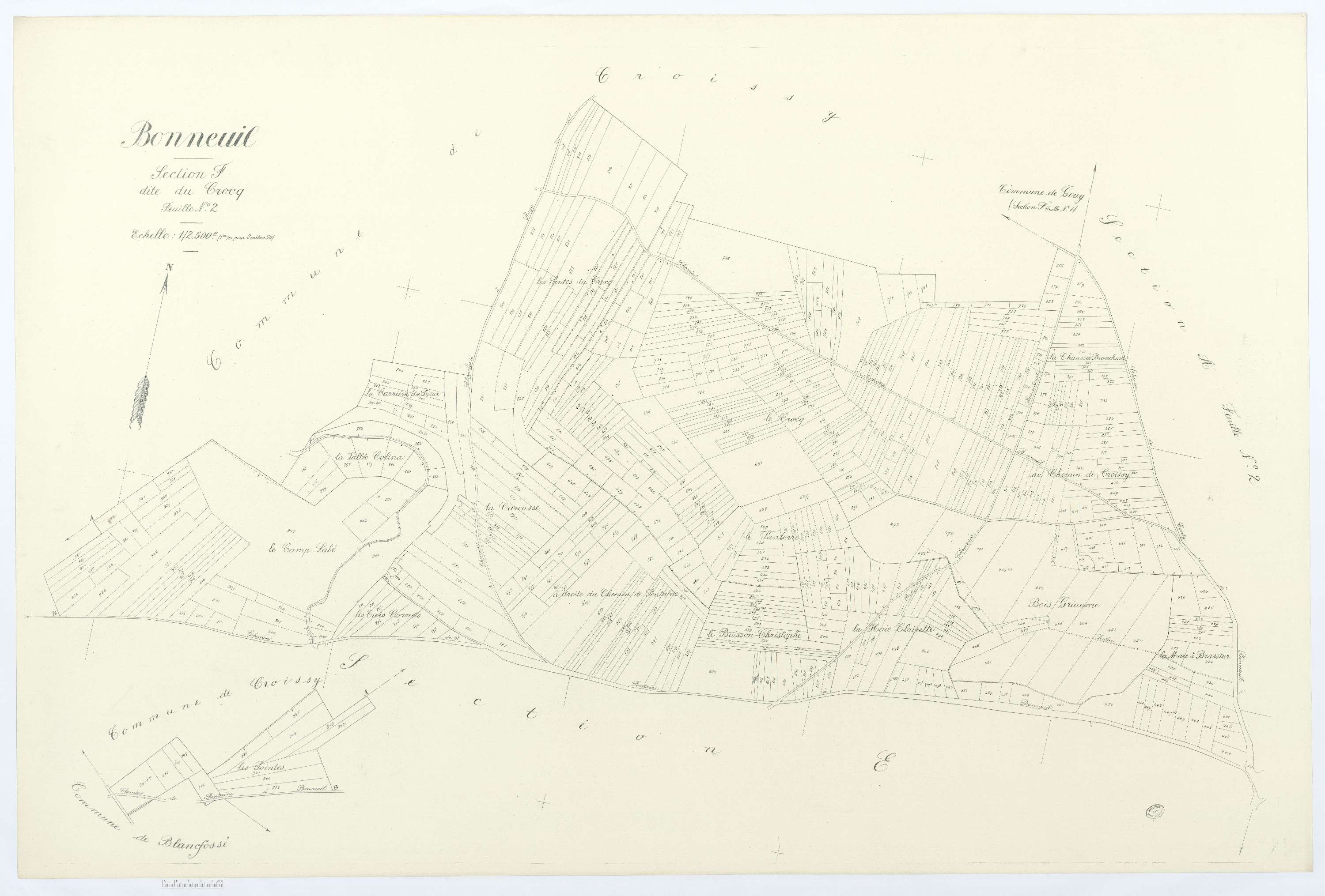 Bonneuil-les-Eaux - Cadastre napoléonien (copie), section F2, feuille unique