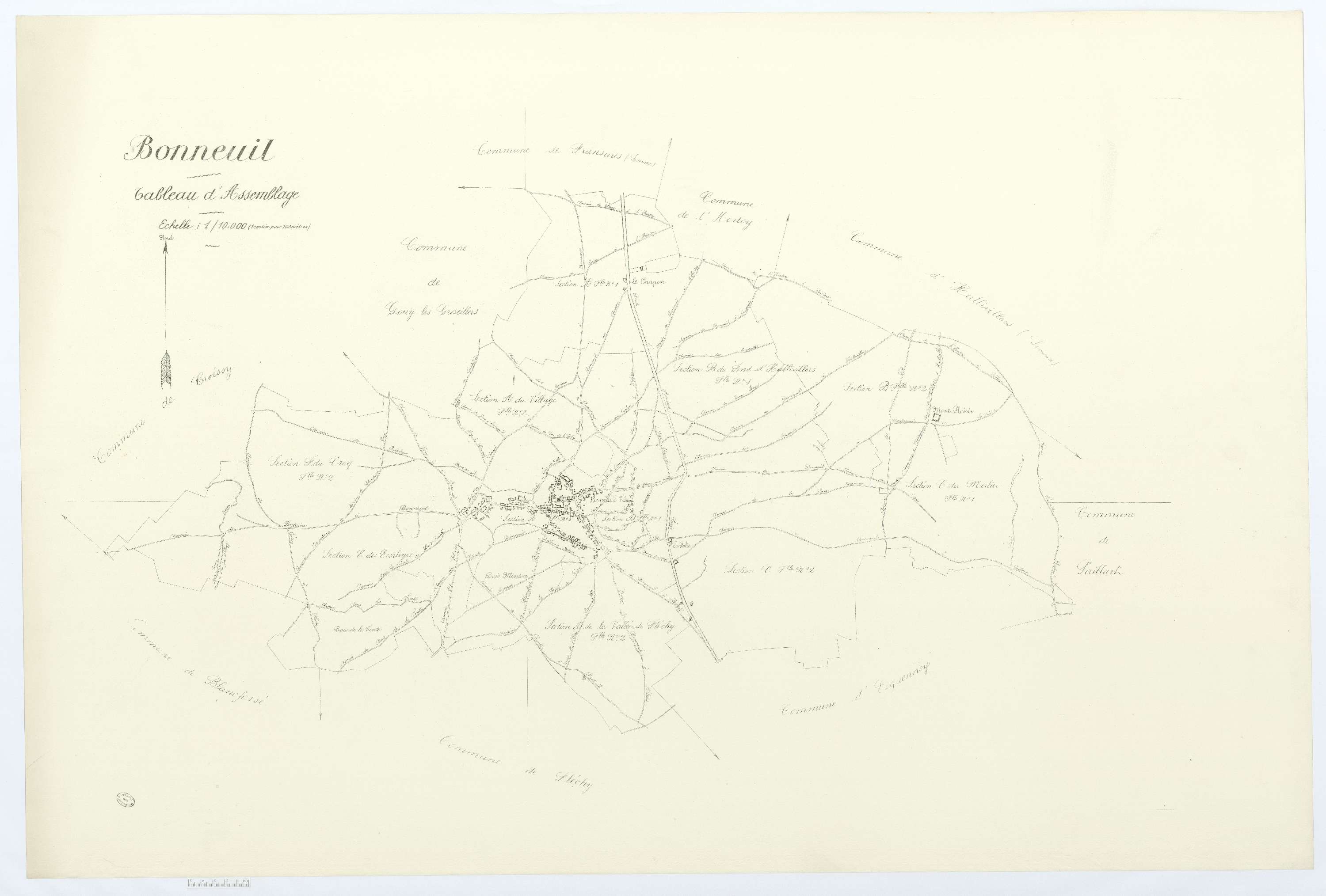 Bonneuil-les-Eaux - Cadastre napoléonien (copie), tableau d'assemblage