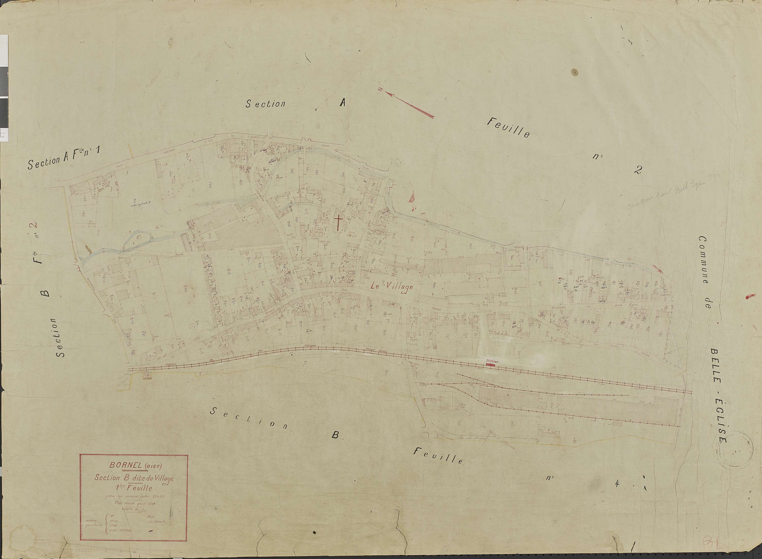 Bornel - Cadastre rénové, section B, feuille 1, document de travail sur fond de cadastre napoléonien