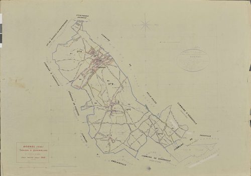 Bornel - Cadastre rénové, tableau d'assemblage, document de travail sur fond de cadastre napoléonien