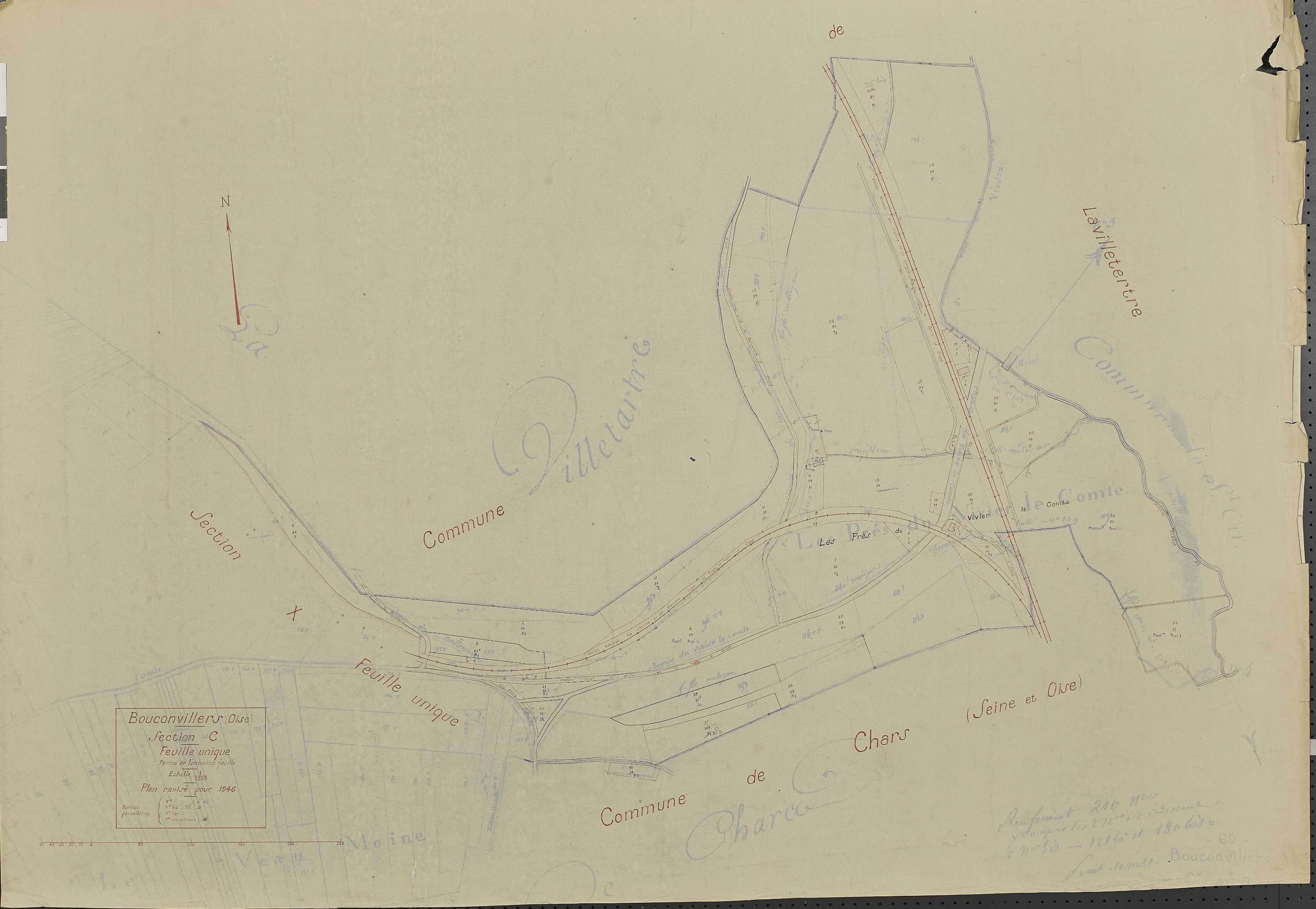 Bouconvillers - Cadastre rénové, section C, feuille unique, document de travail sur fond de cadastre napoléonien