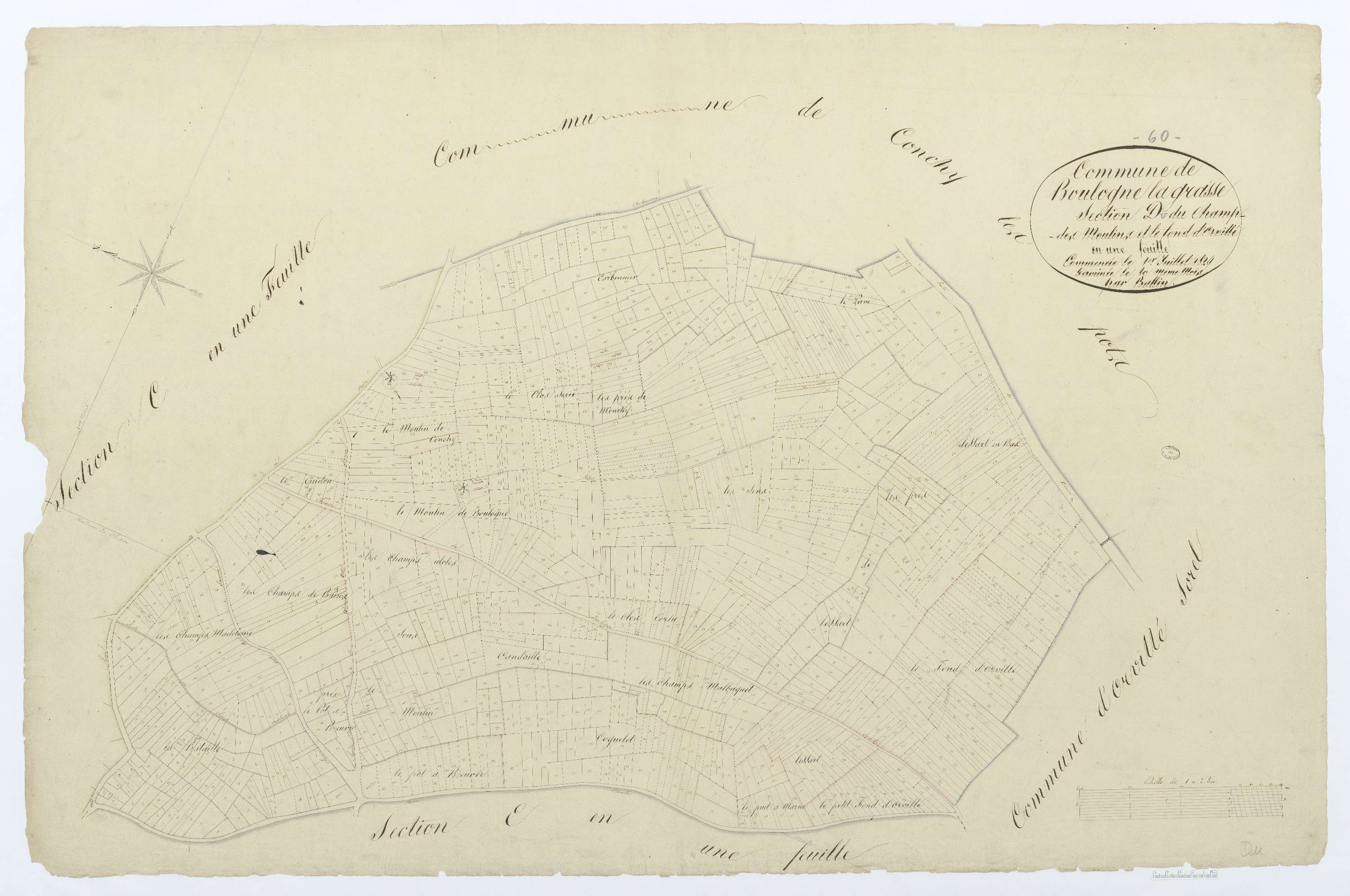 Boulogne-la-Grasse - Cadastre napoléonien, section D, feuille unique