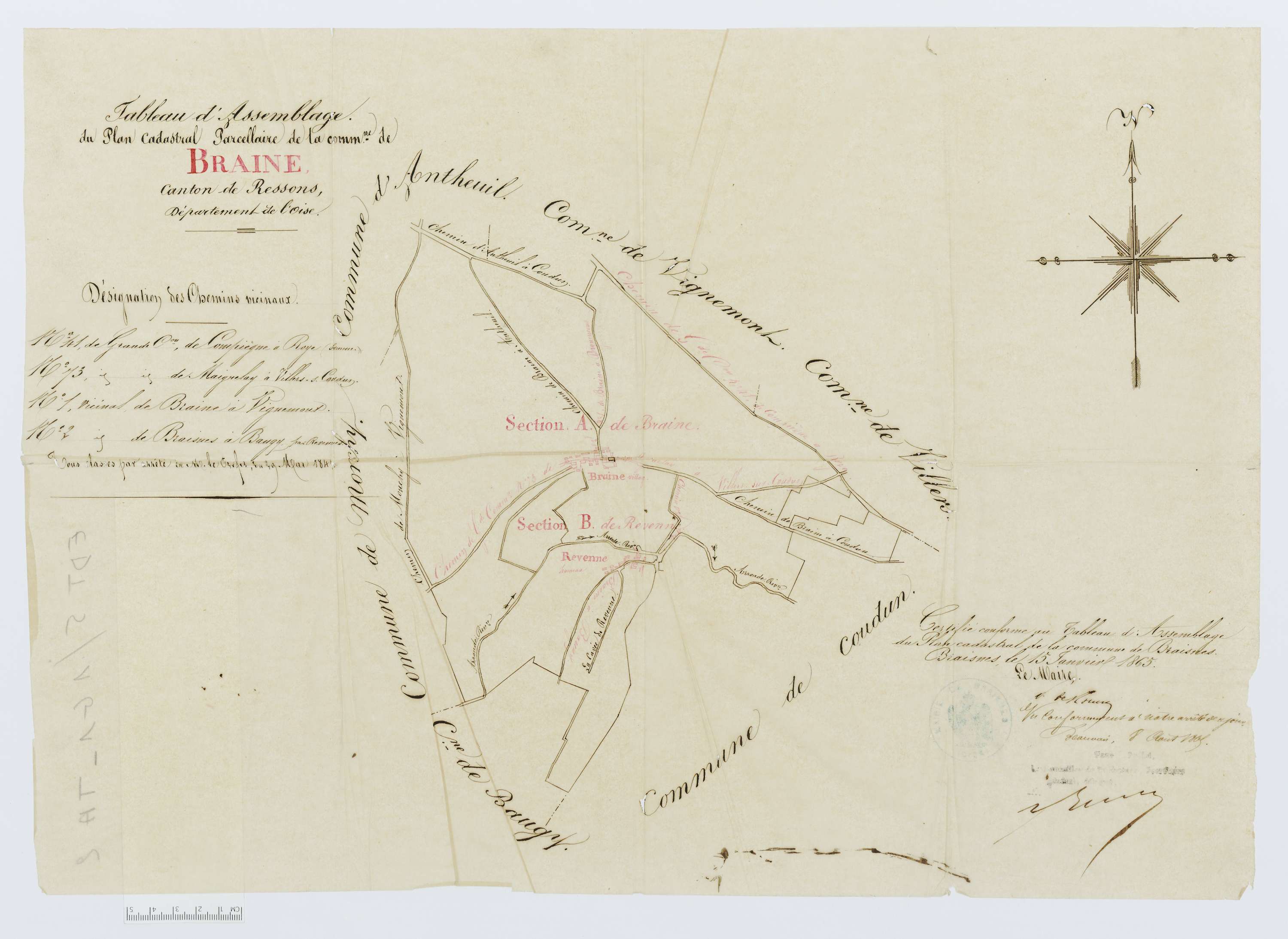 Braisnes - Cadastre napoléonien, tableau d'assemblage (copie calque)