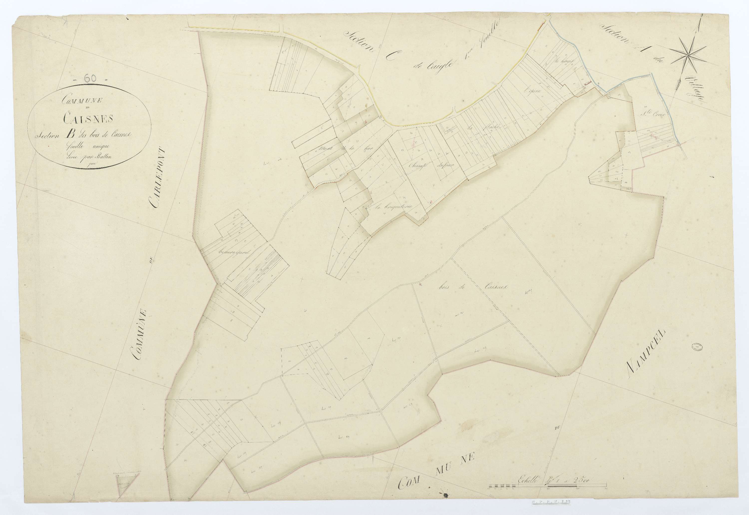 Caisnes - Cadastre napoléonien, section B, feuille unique