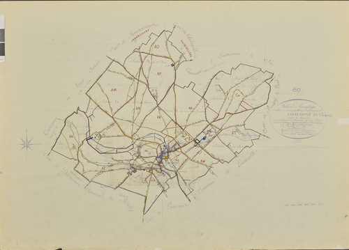 Chaumont-en-Vexin - Cadastre rénové, tableau d'assemblage sur fond de cadastre napoléonien