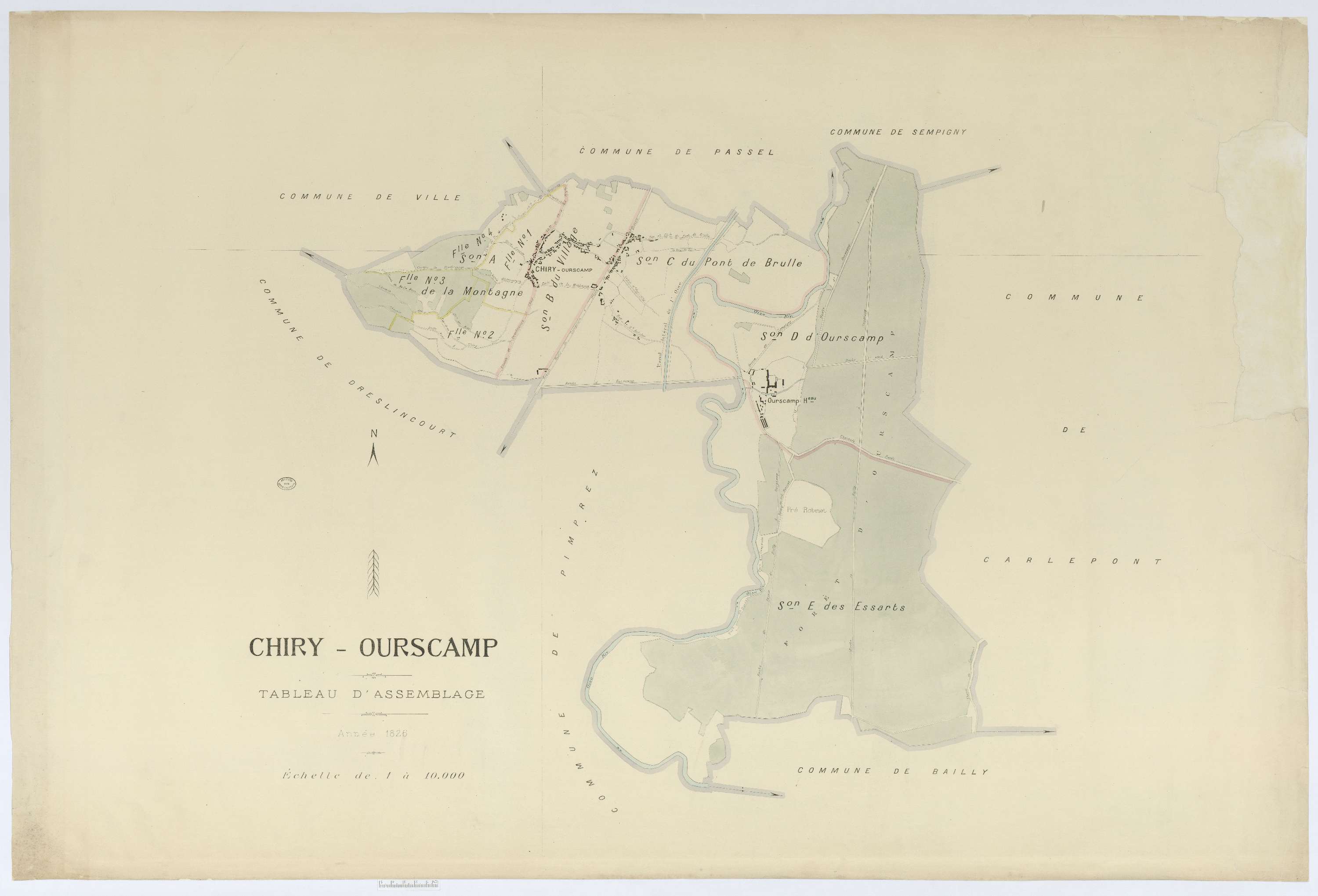 Chiry-Ourscamp - Cadastre napoléonien (copie), tableau d'assemblage