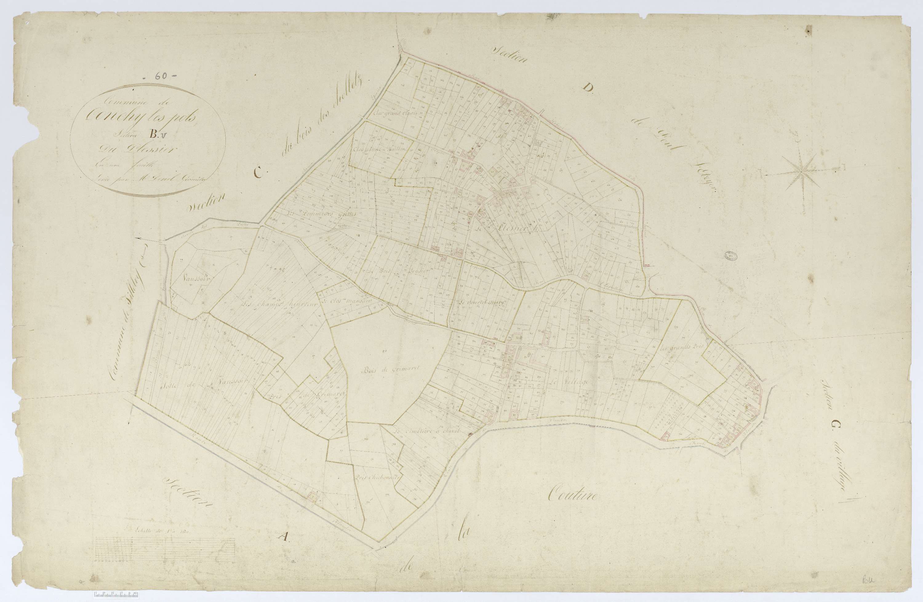 Conchy-les-Pots - Cadastre napoléonien, section B, feuille unique