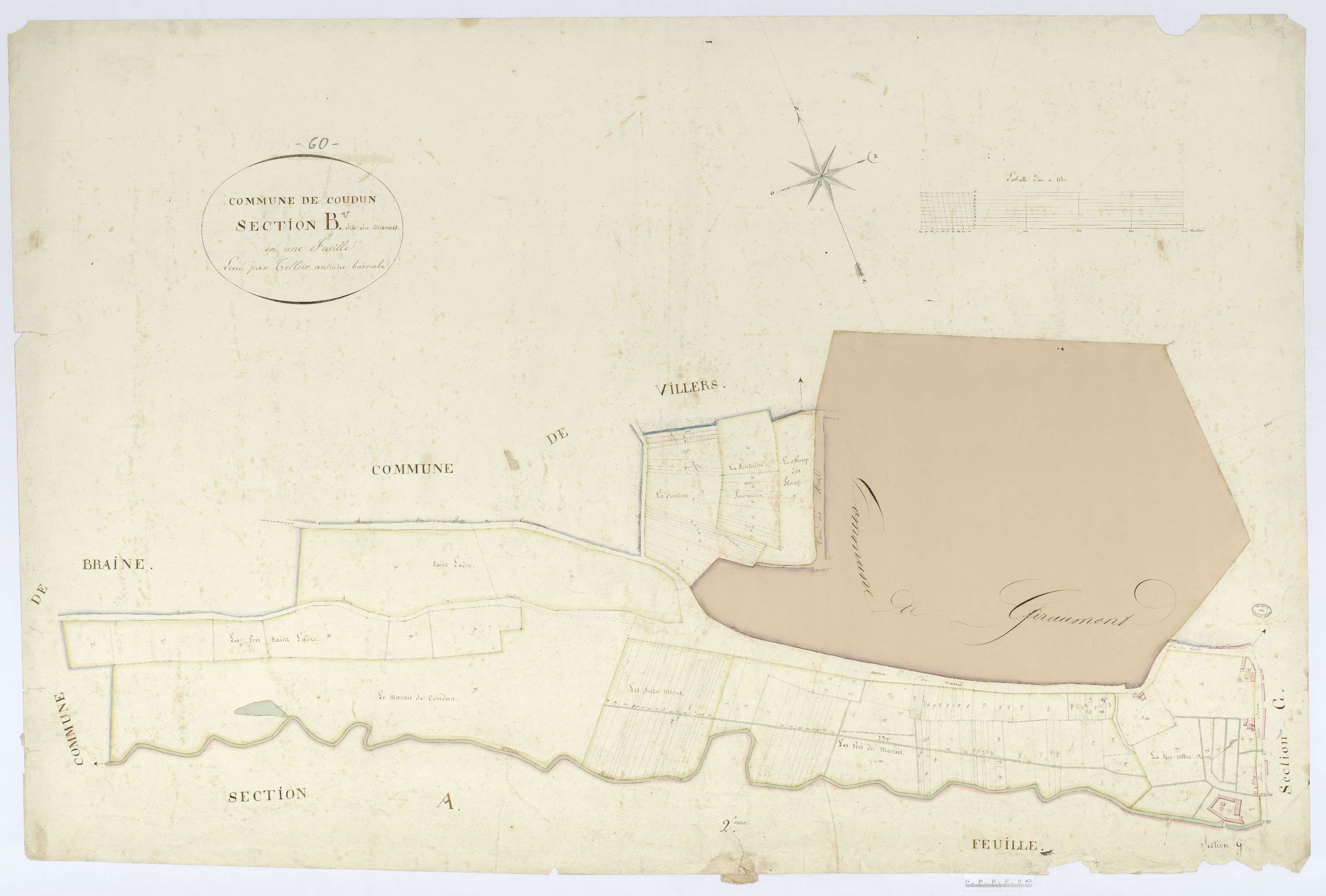 Coudun - Cadastre napoléonien, section B, feuille unique