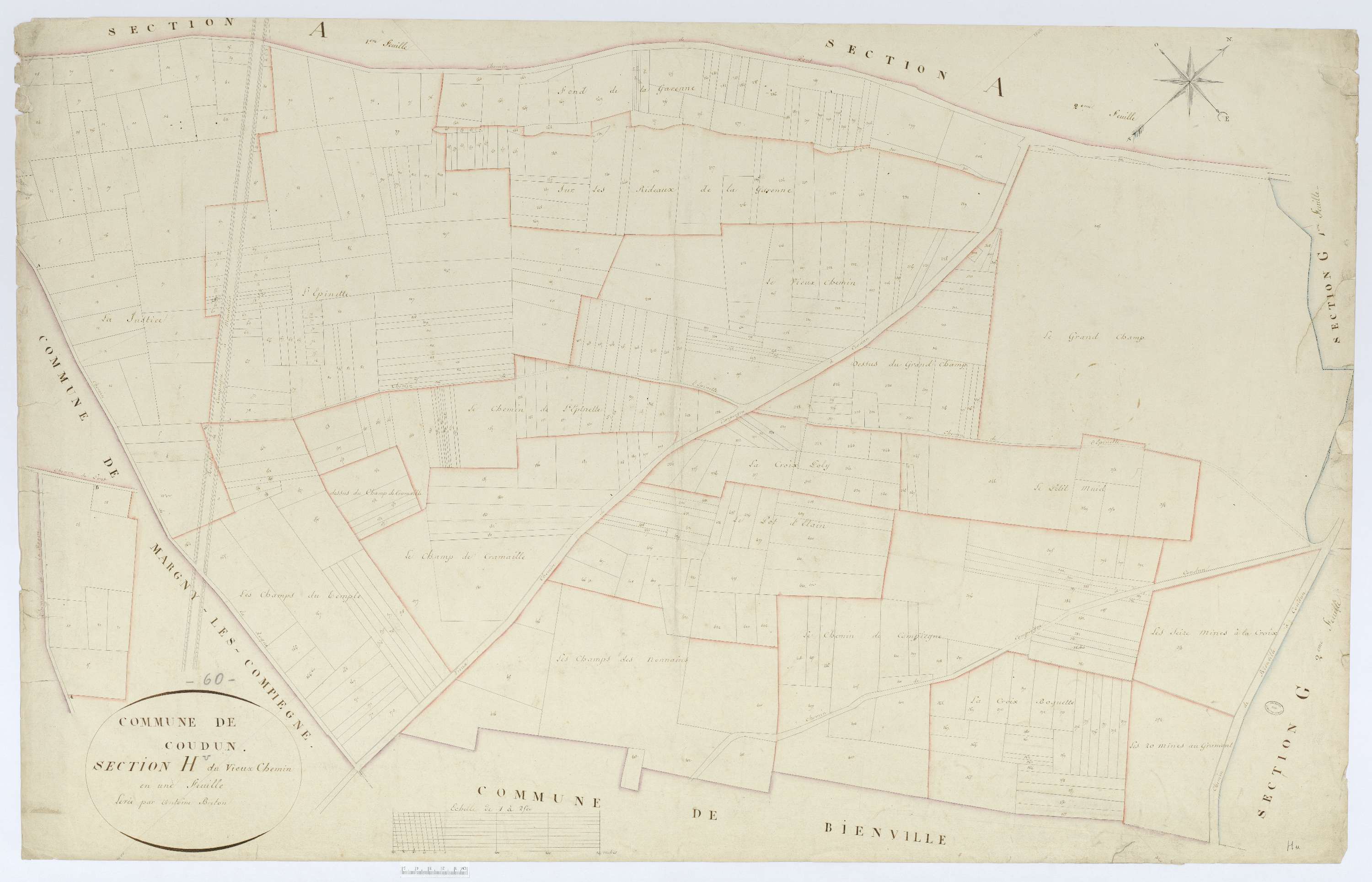 Coudun - Cadastre napoléonien, section H, feuille unique
