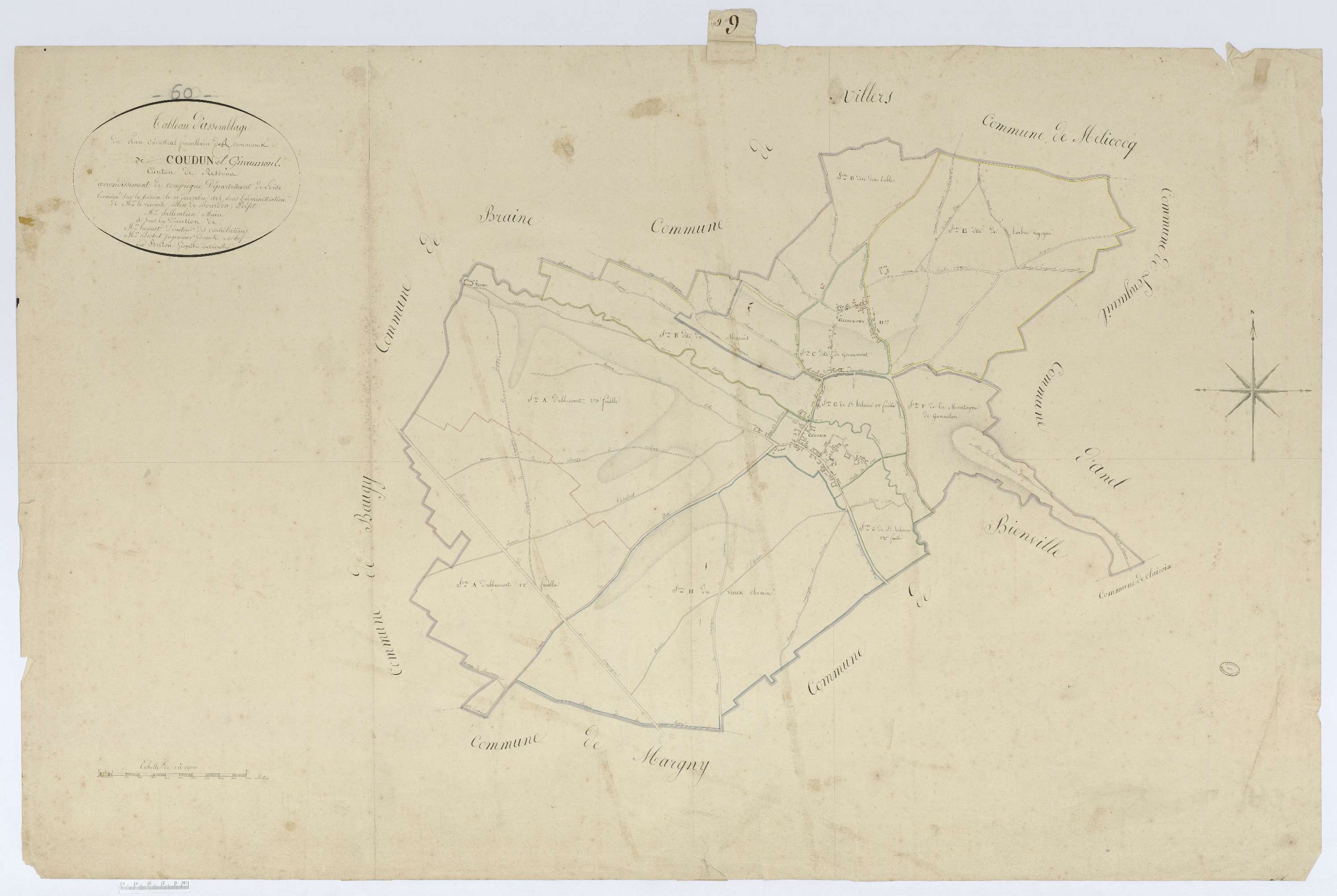 Coudun - Cadastre napoléonien, tableau d'assemblage