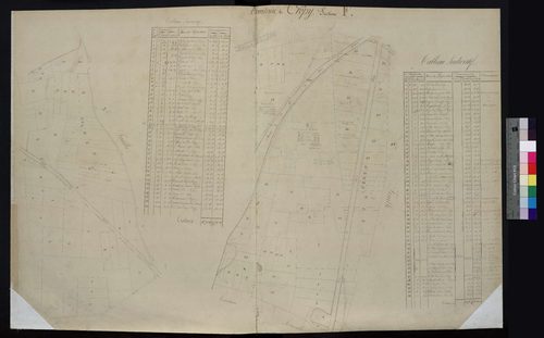 Crépy-en-Valois - Cadastre napoléonien, section F, tableau d'assemblagebleau indicatif 1 avec liste des propriétableau d'assemblageires