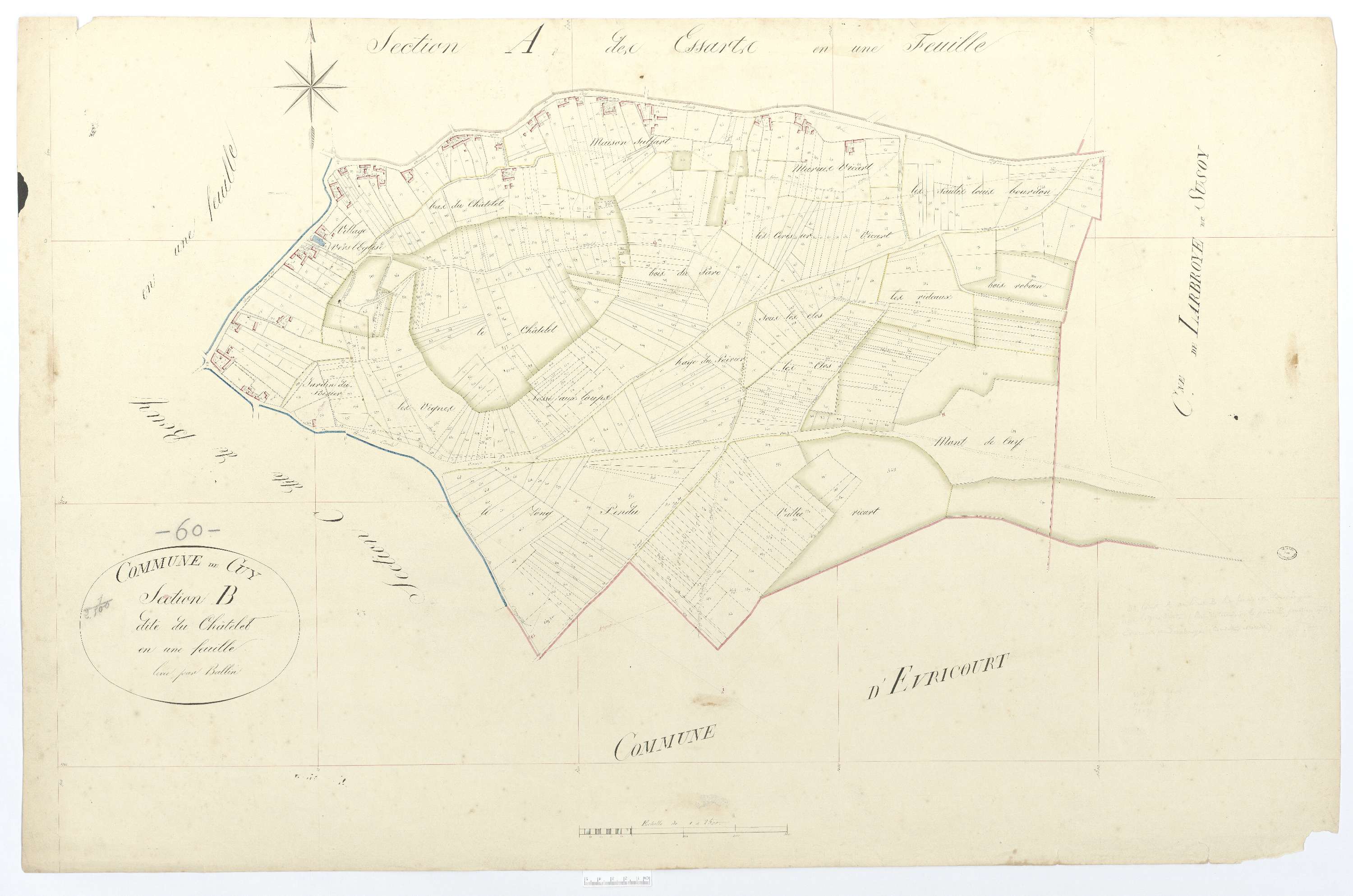 Cuy - Cadastre napoléonien, section B, feuille unique