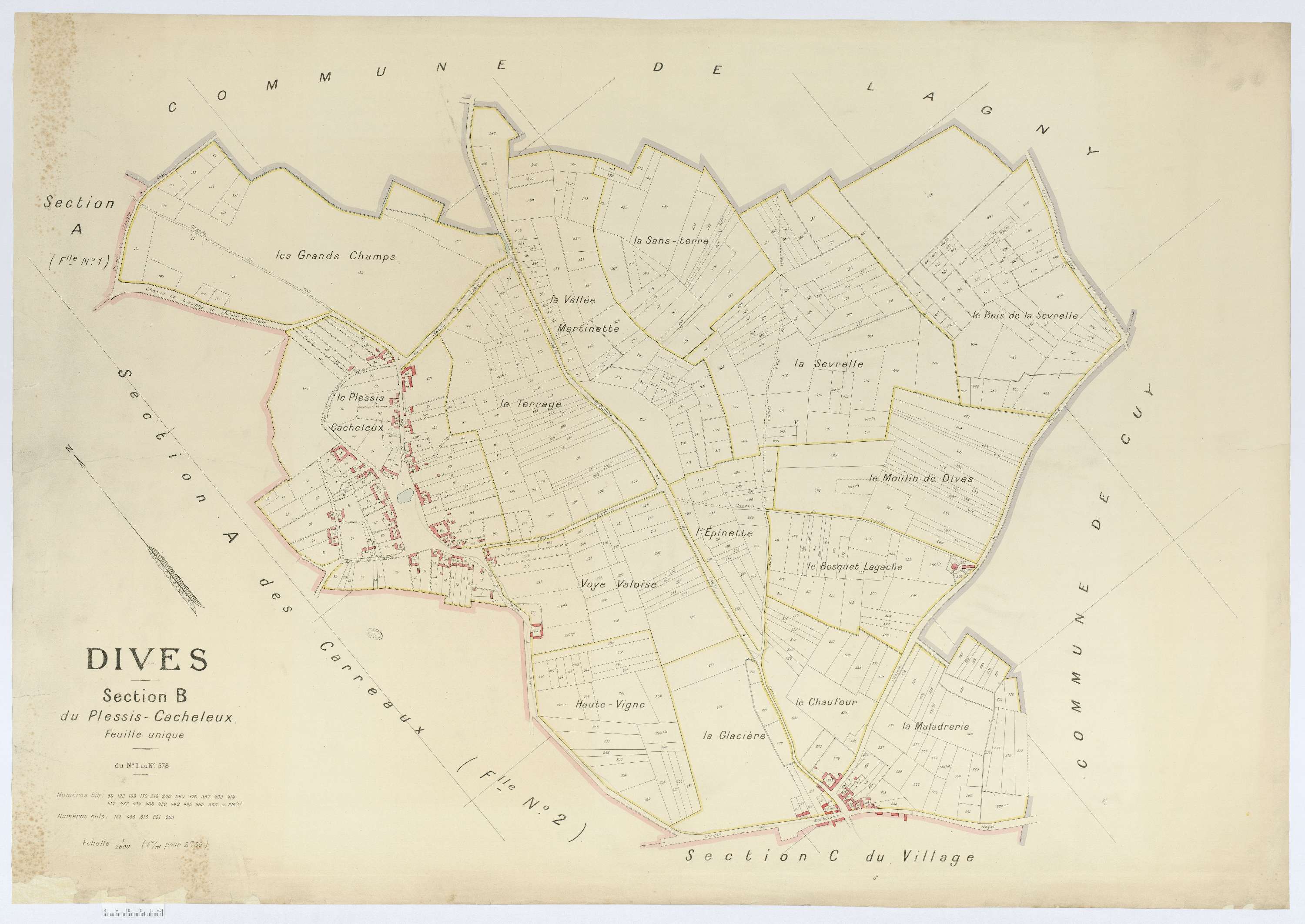 Dives - Cadastre napoléonien (copie), section B, feuille unique