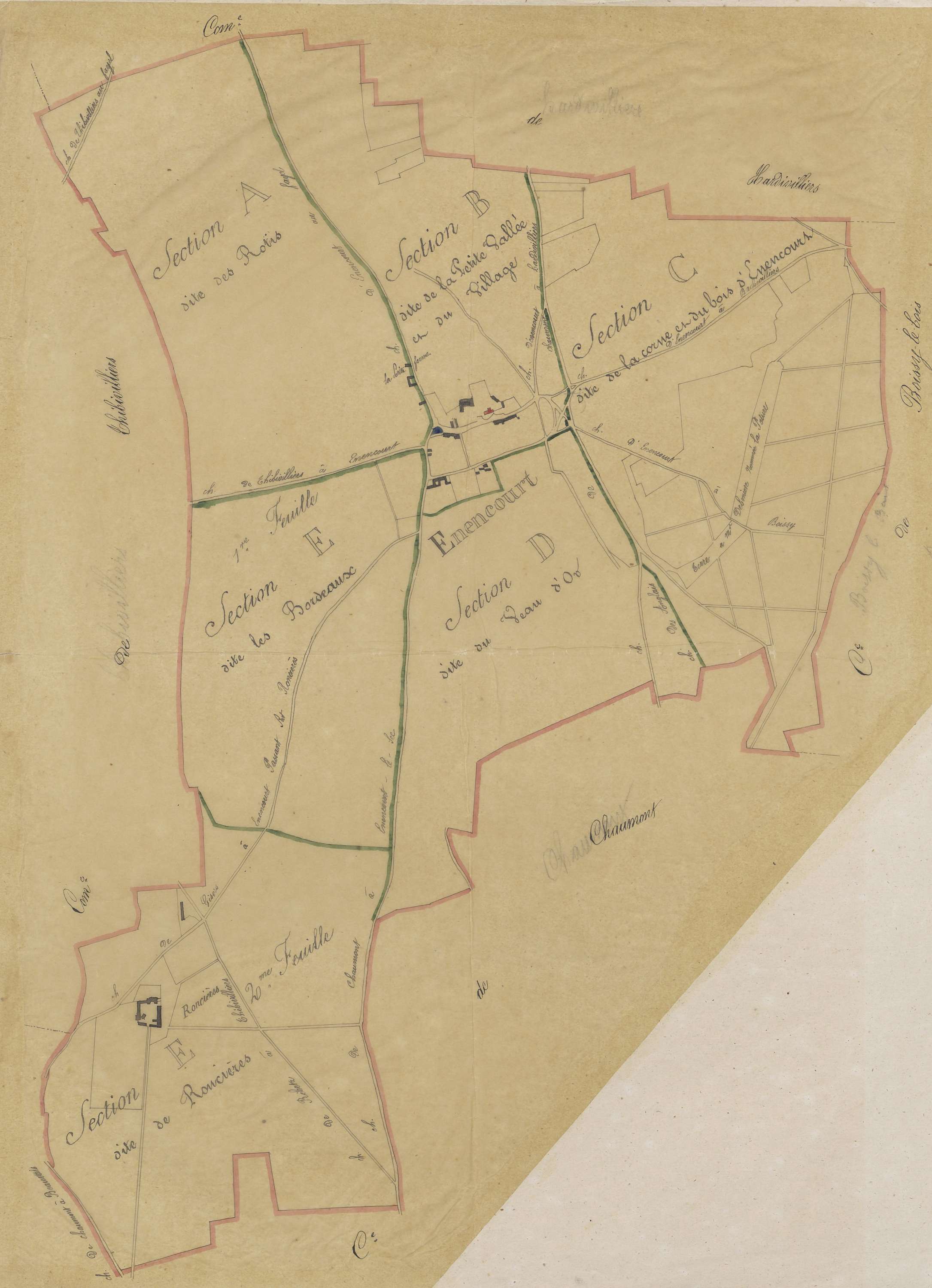 Élencourt - Cadastre napoléonien, copie calque du tableau d'assemblage