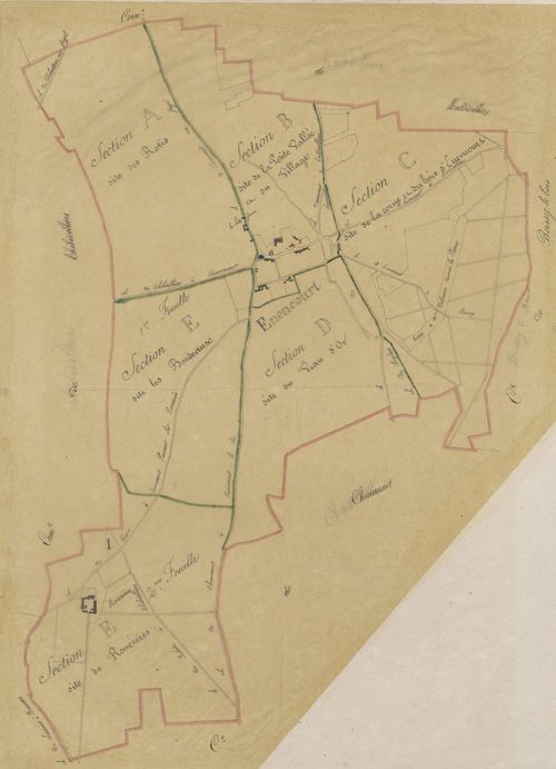 Élencourt - Cadastre napoléonien, copie calque du tableau d'assemblage