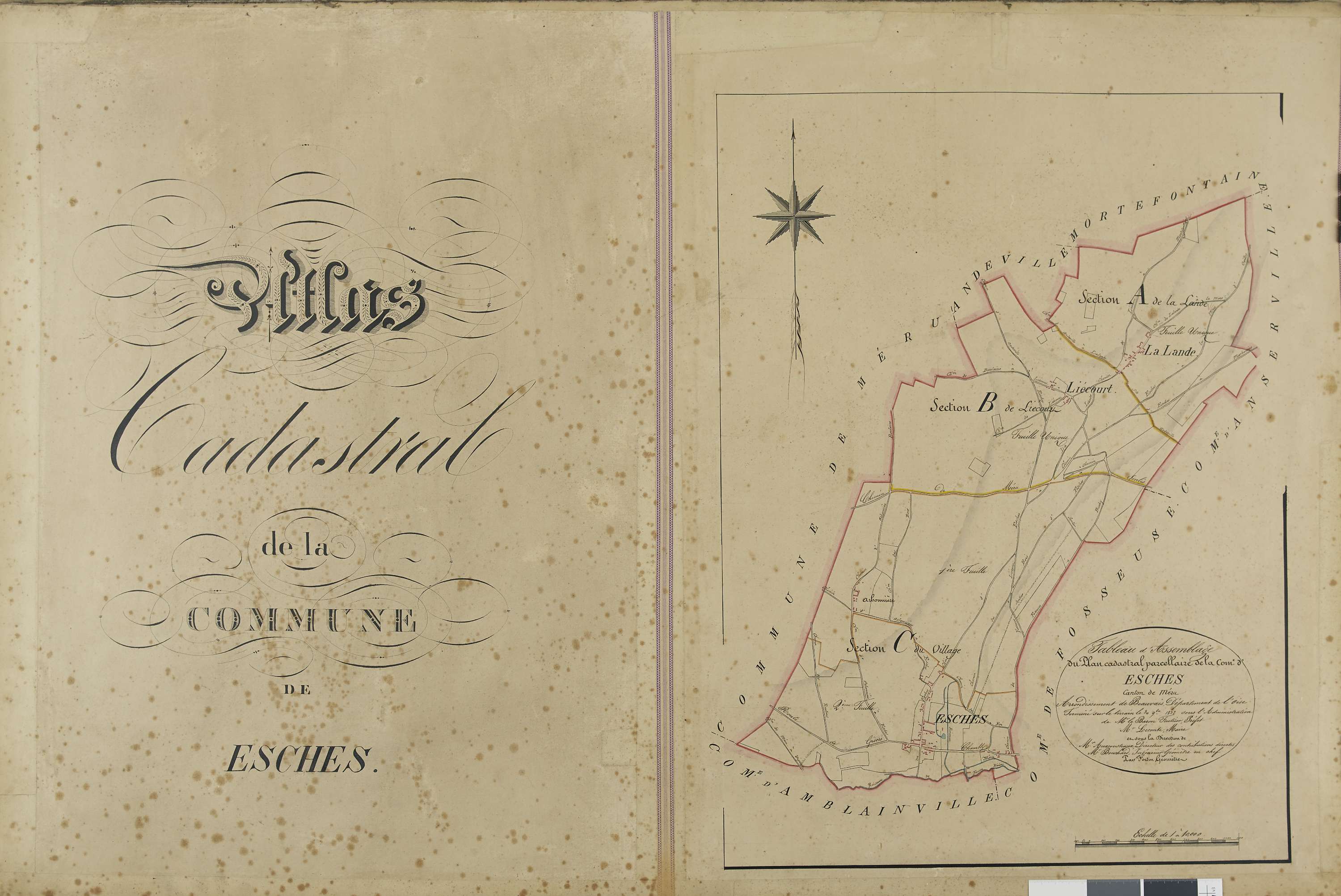 Esches - Cadastre napoléonien, tableau d'assemblage