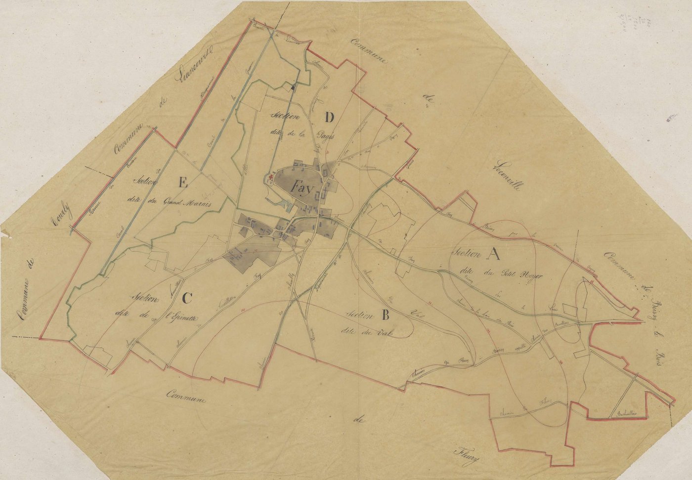 Fay-les-Étangs - Cadastre napoléonien, copie calque du tableau d'assemblage