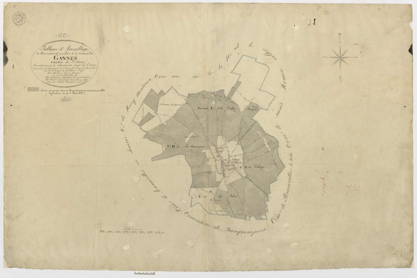 Gannes - Cadastre napoléonien, tableau d'assemblage