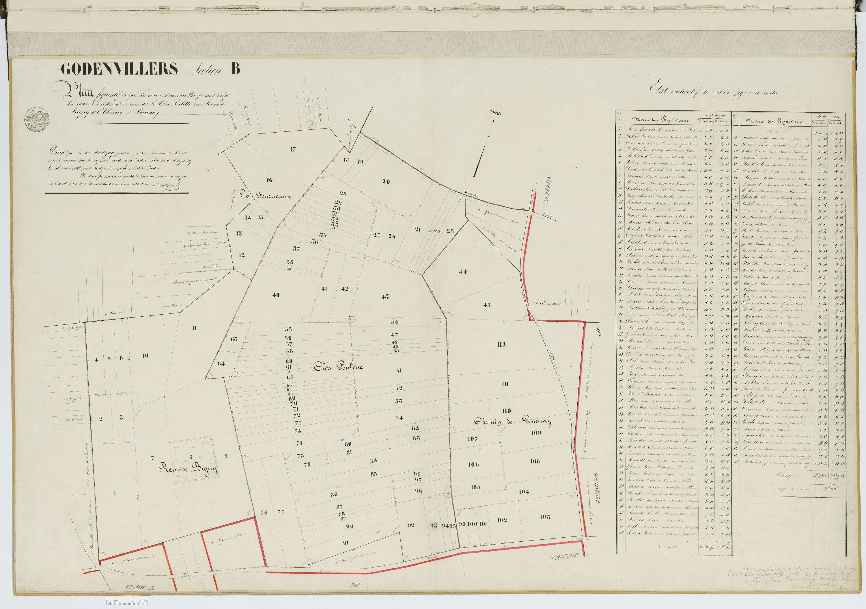 Godenvillers - Plan figuratif de plusieurs corps d'immeubles figurant dans le cadastre napoléonien