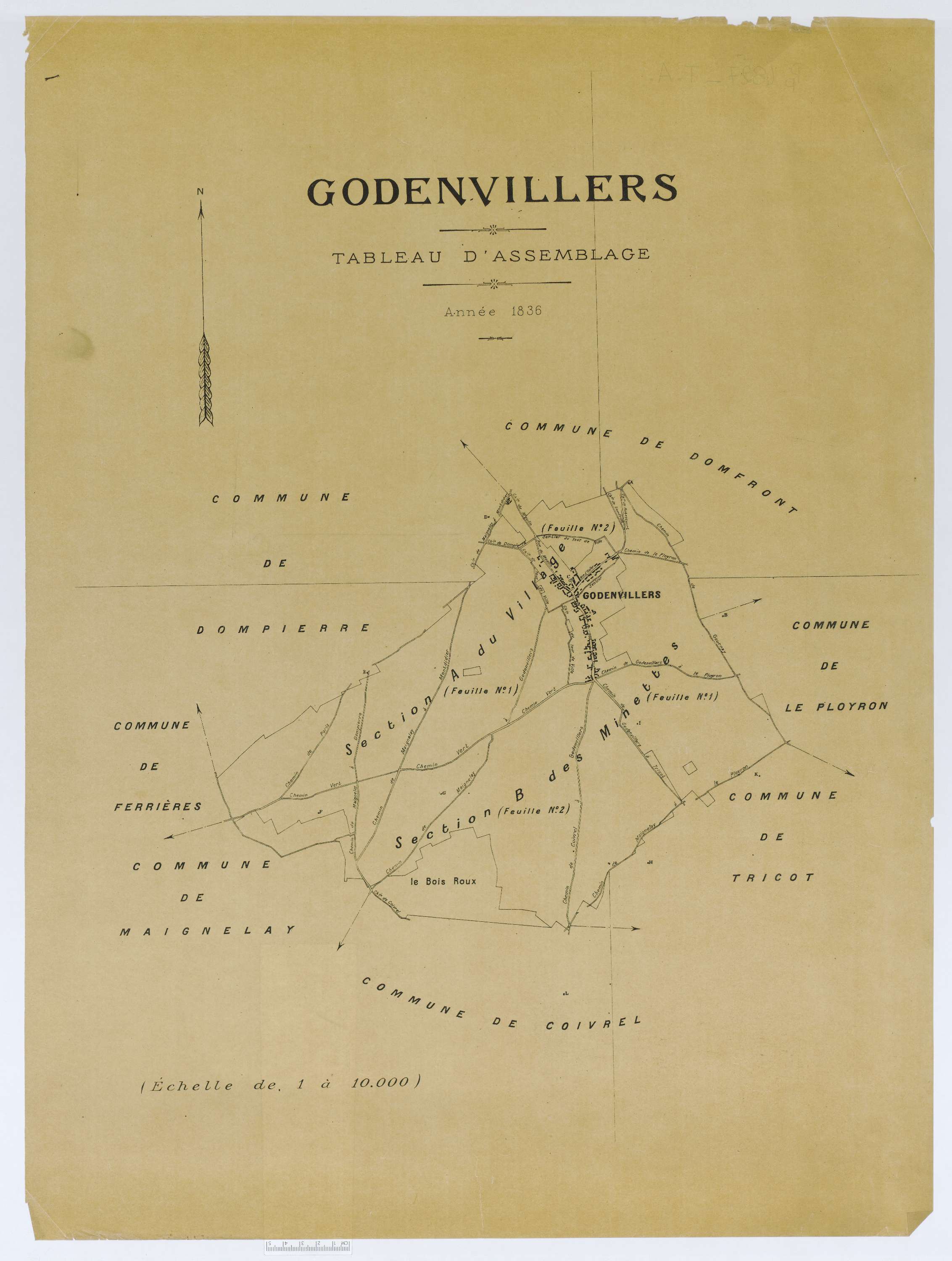 Godenvillers - Cadastre napoléonien, tableau d'assemblage, copie calque