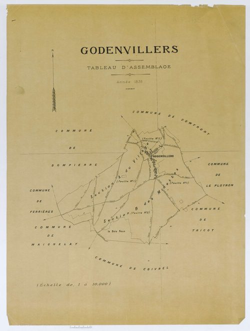 Godenvillers - Cadastre napoléonien, tableau d'assemblage, copie calque