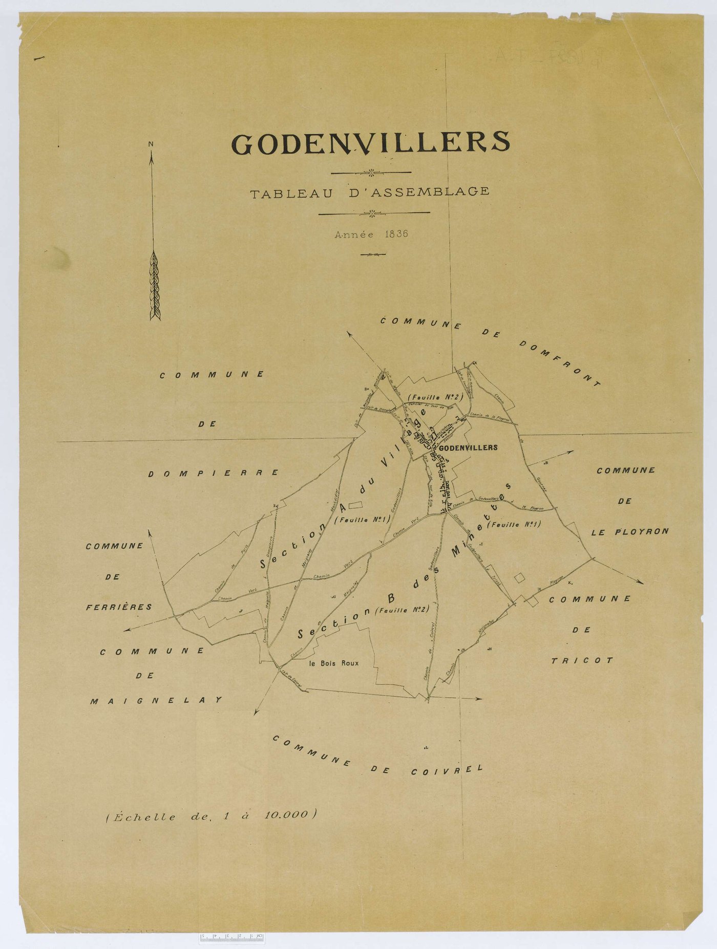 Godenvillers - Cadastre napoléonien, tableau d'assemblage, copie calque