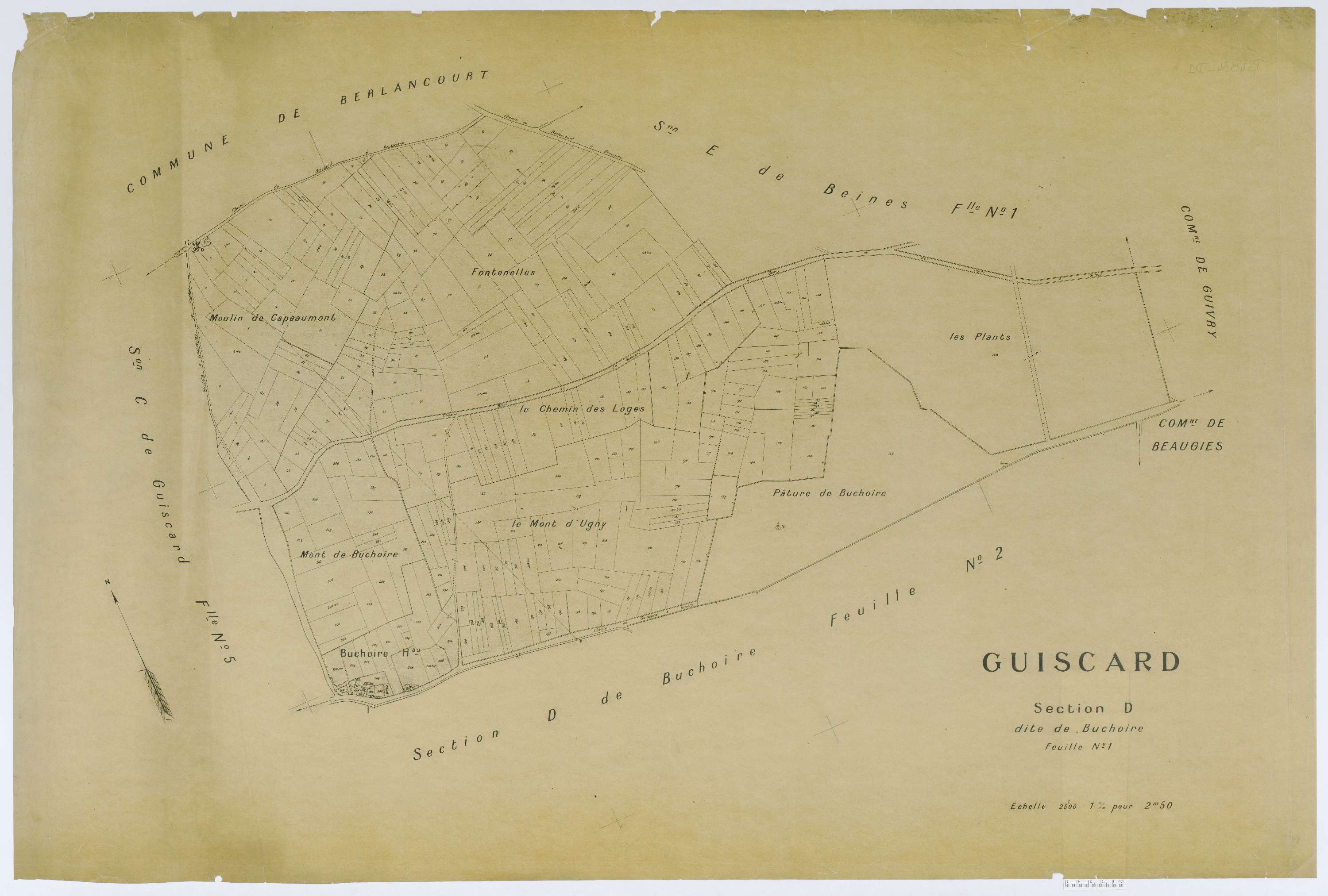 Guiscard - Cadastre napoléonien (copie), section D1, copie calque