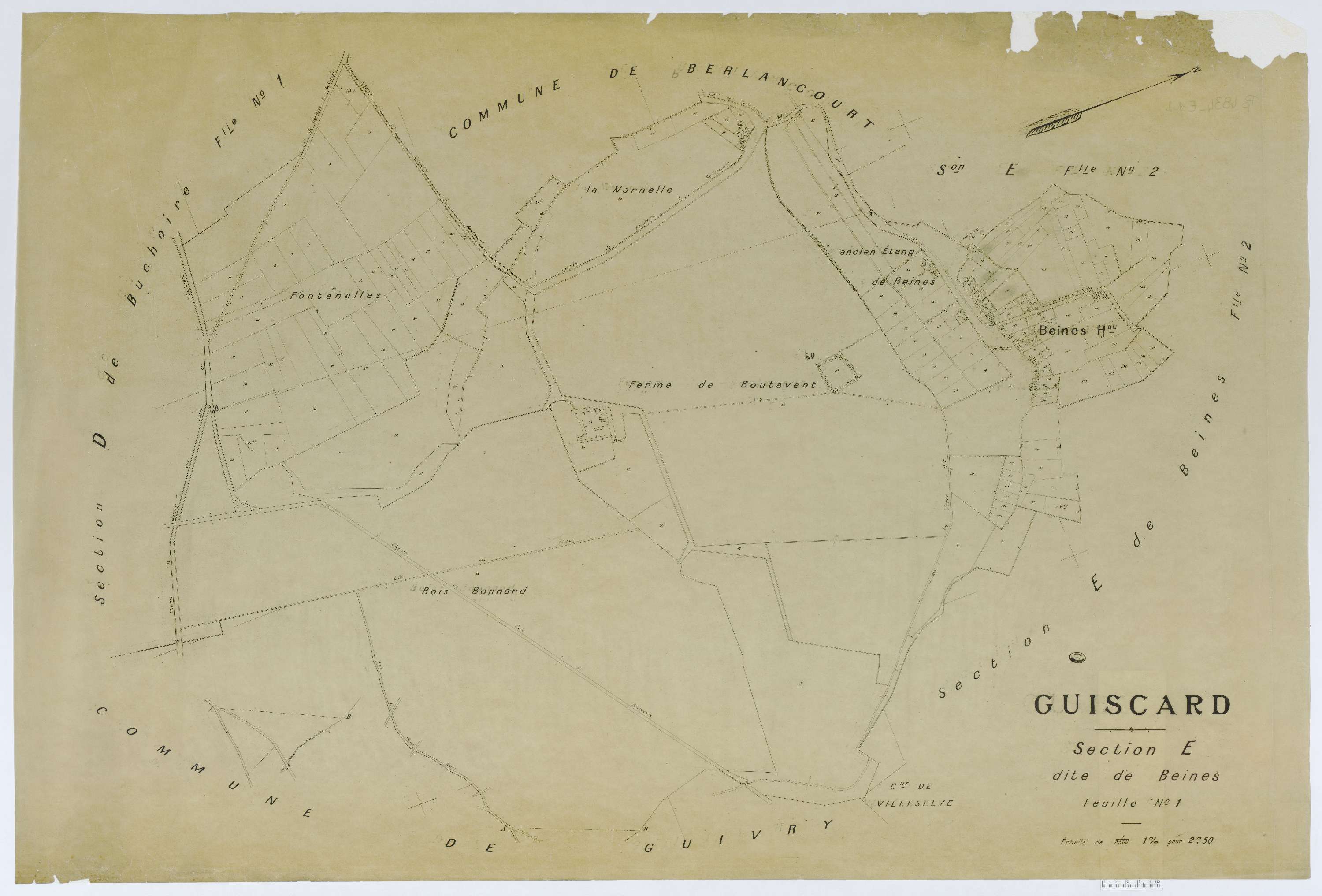 Guiscard - Cadastre napoléonien (copie), section E1, copie calque