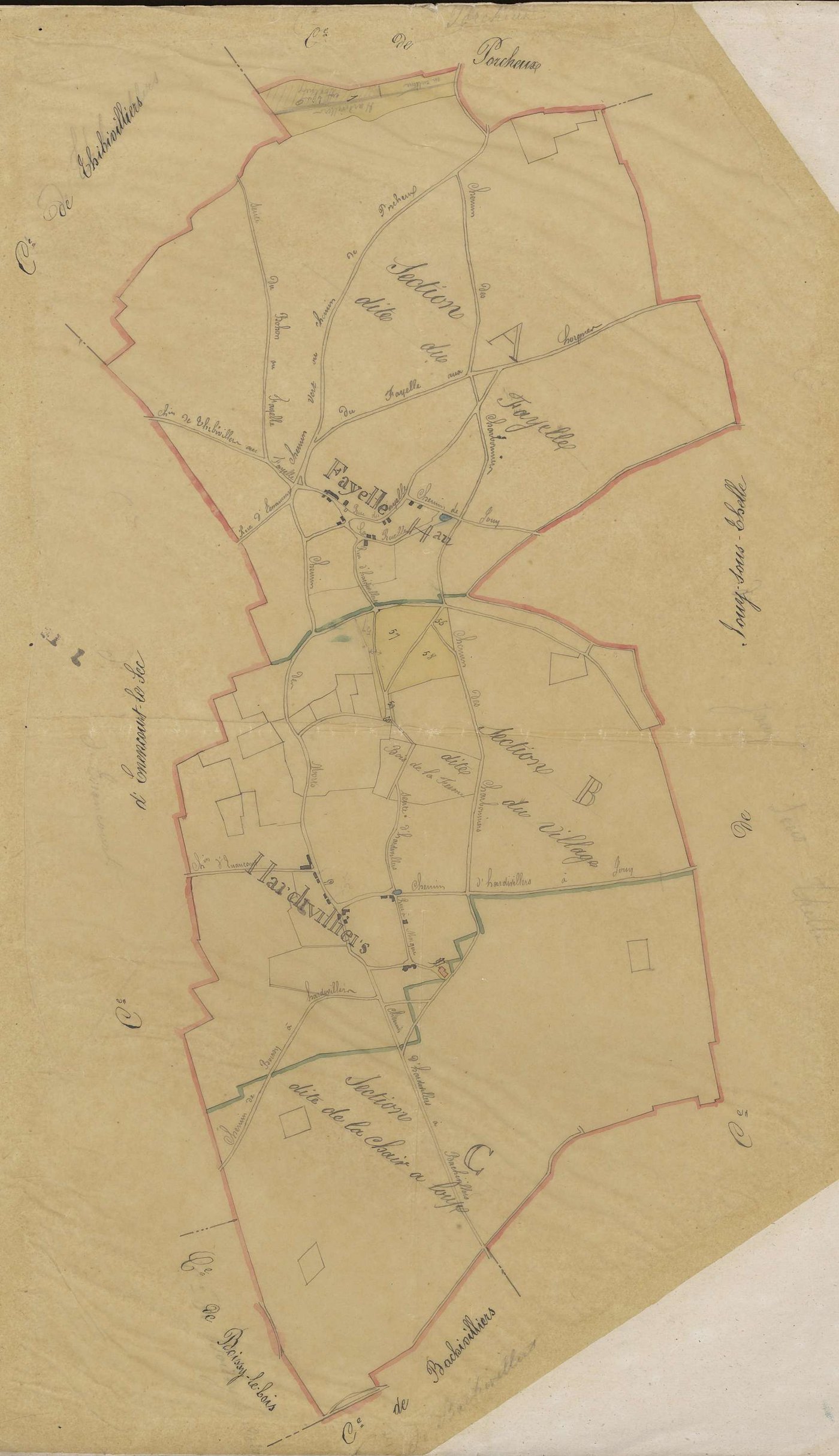 Hardivillers-en-Vexin - Cadastre napoléonien, copie calque du tableau d'assemblage