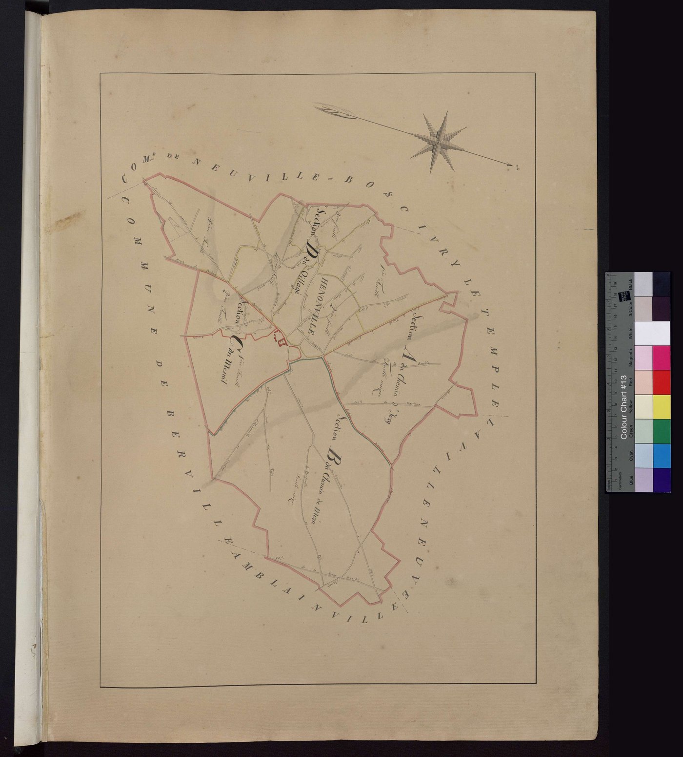 Hénonville - Cadastre napoléonien avec indication des propriétés de la famille d'Ivry, tableau d'assemblage