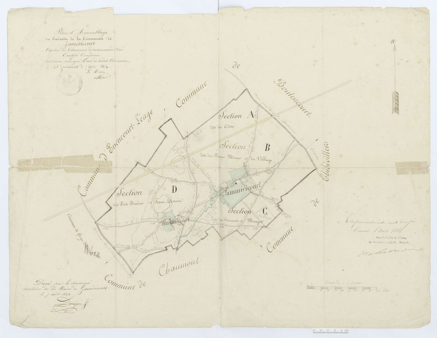 Jaméricourt - Cadastre napoléonien, tableau d'assemblage