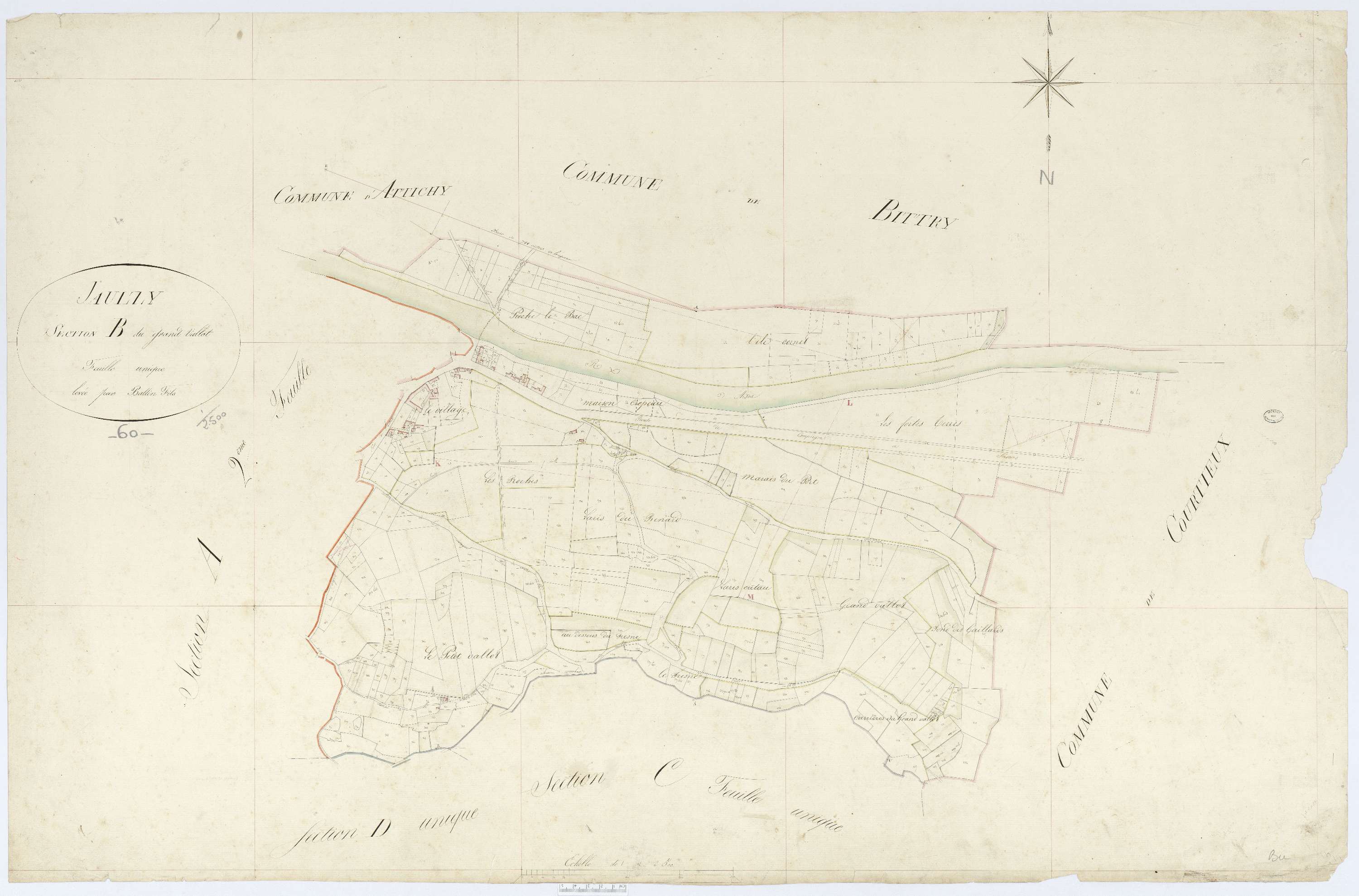 Jaulzy - Cadastre napoléonien, section B, feuille unique