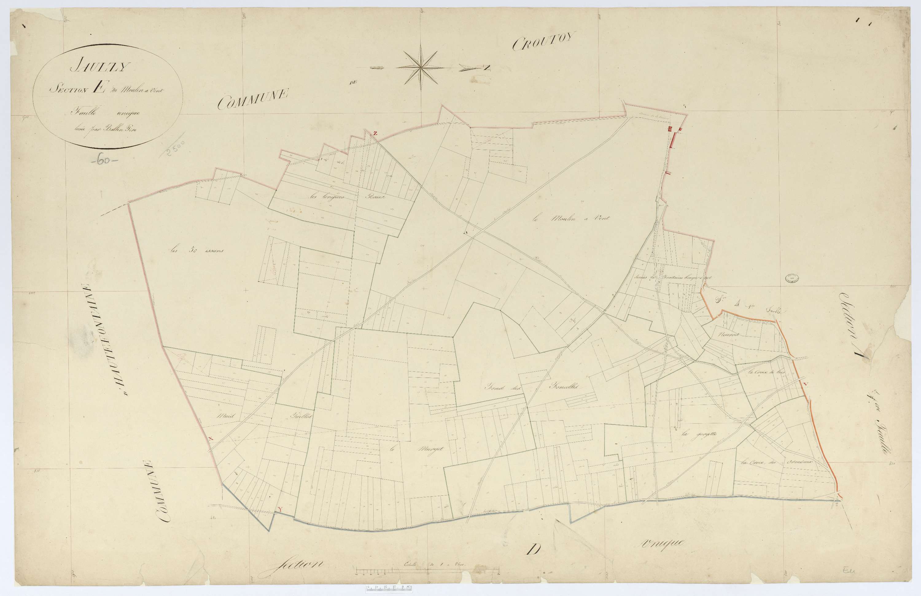 Jaulzy - Cadastre napoléonien, section E, feuille unique