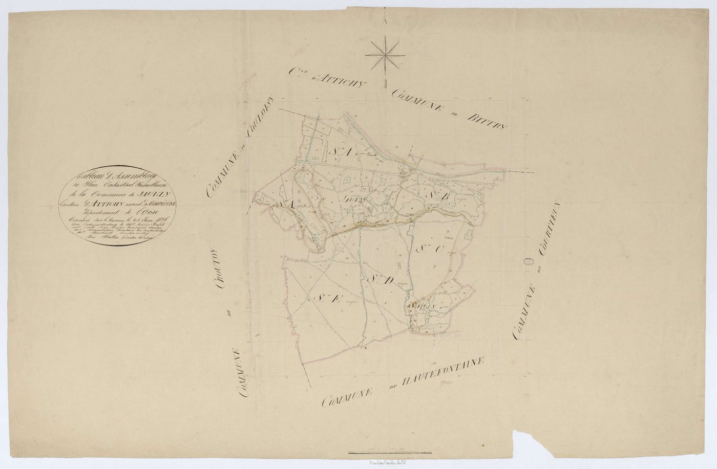 Jaulzy - Cadastre napoléonien, tableau d'assemblage