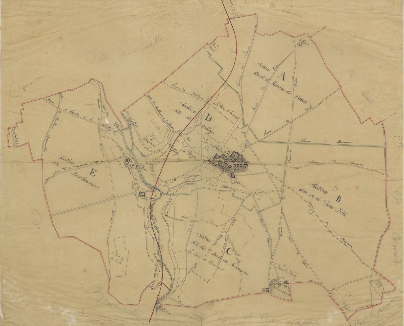 Lavilletertre - Cadastre napoléonien, copie calque du tableau d'assemblage