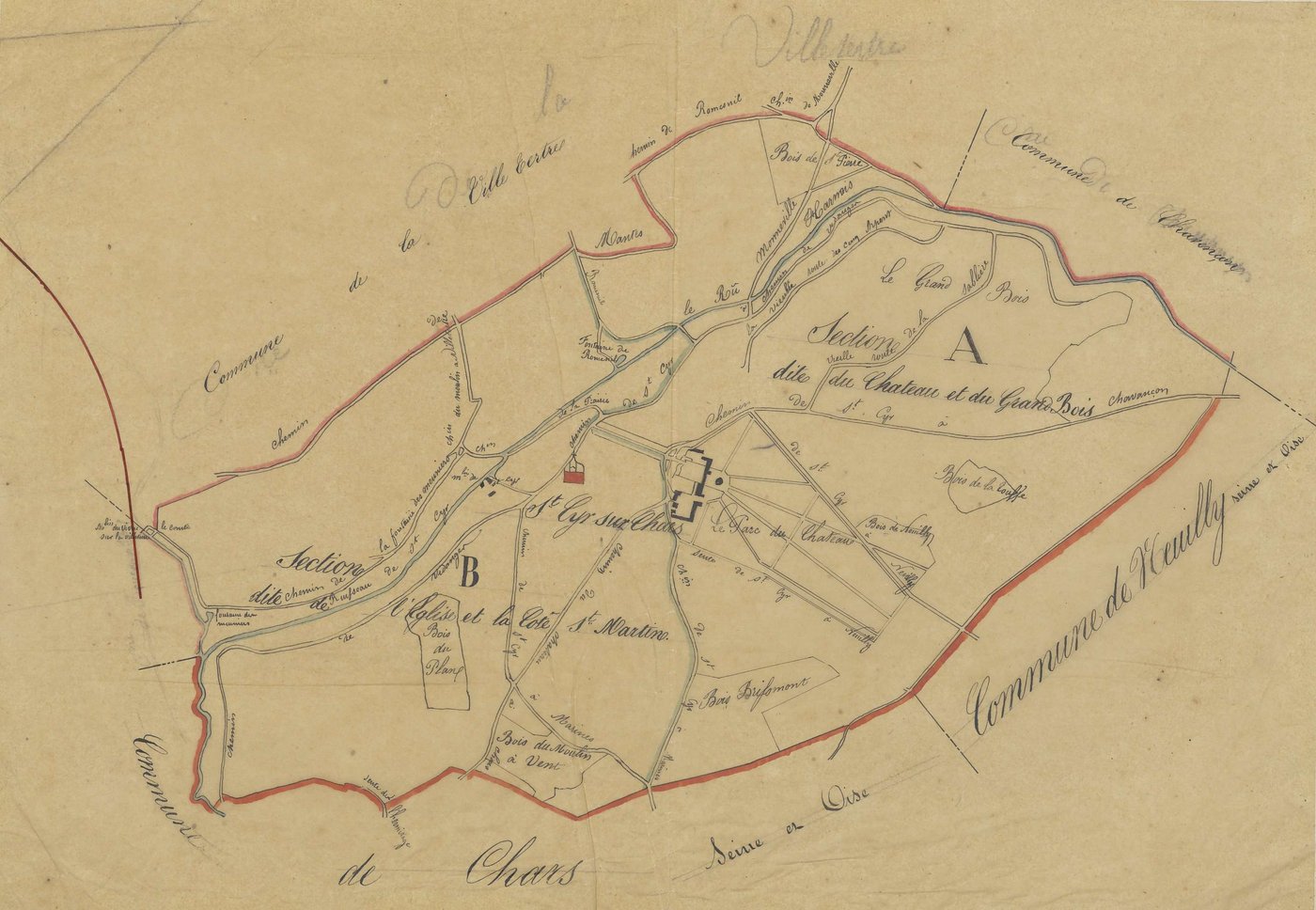 Lavilletertre - Cadastre napoléonien, copie calque du tableau d'assemblage de Saint-Cyr-sur-Chars