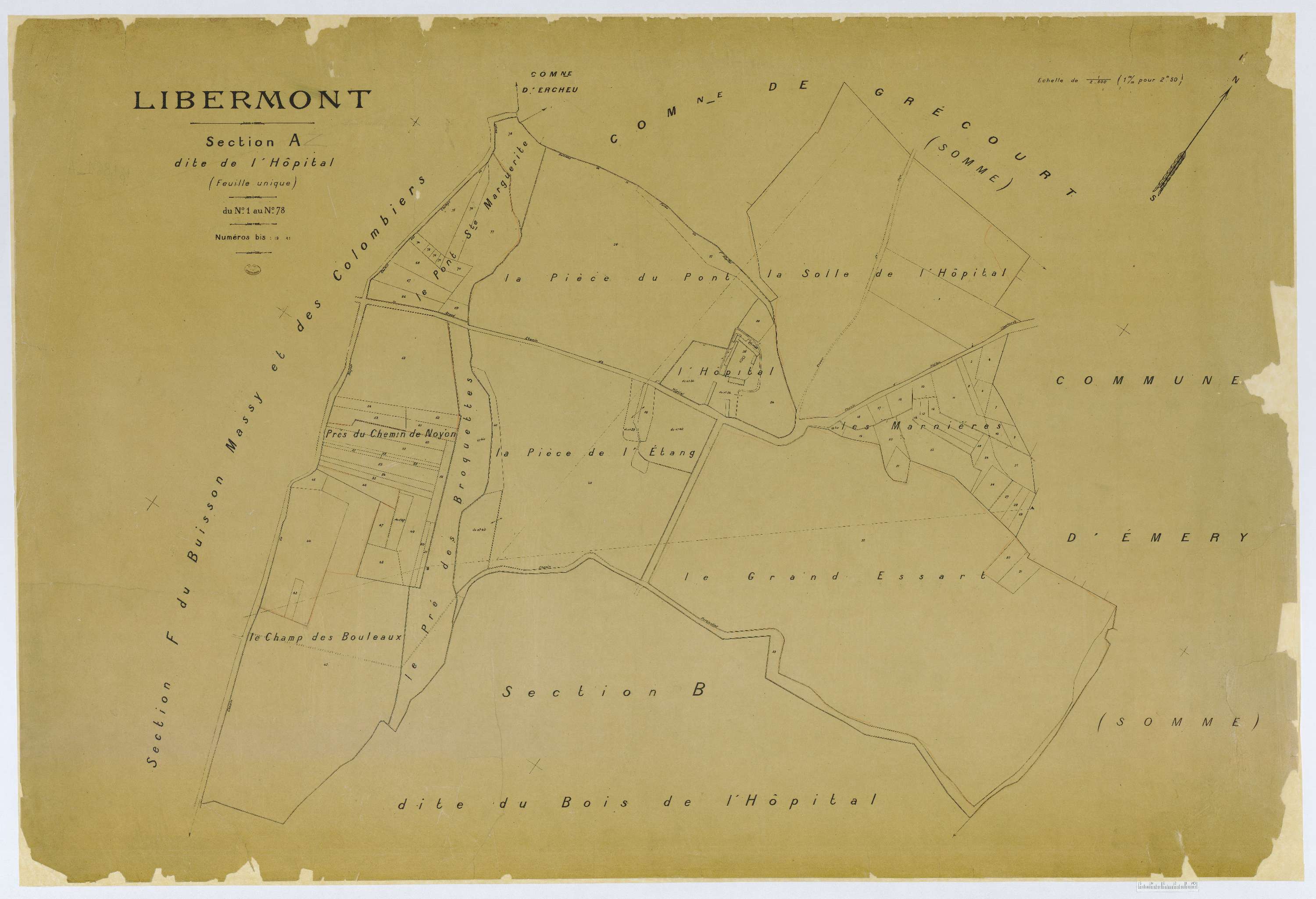 Libermont - Cadastre napoléonien (copie), section A, feuille unique, copie calque