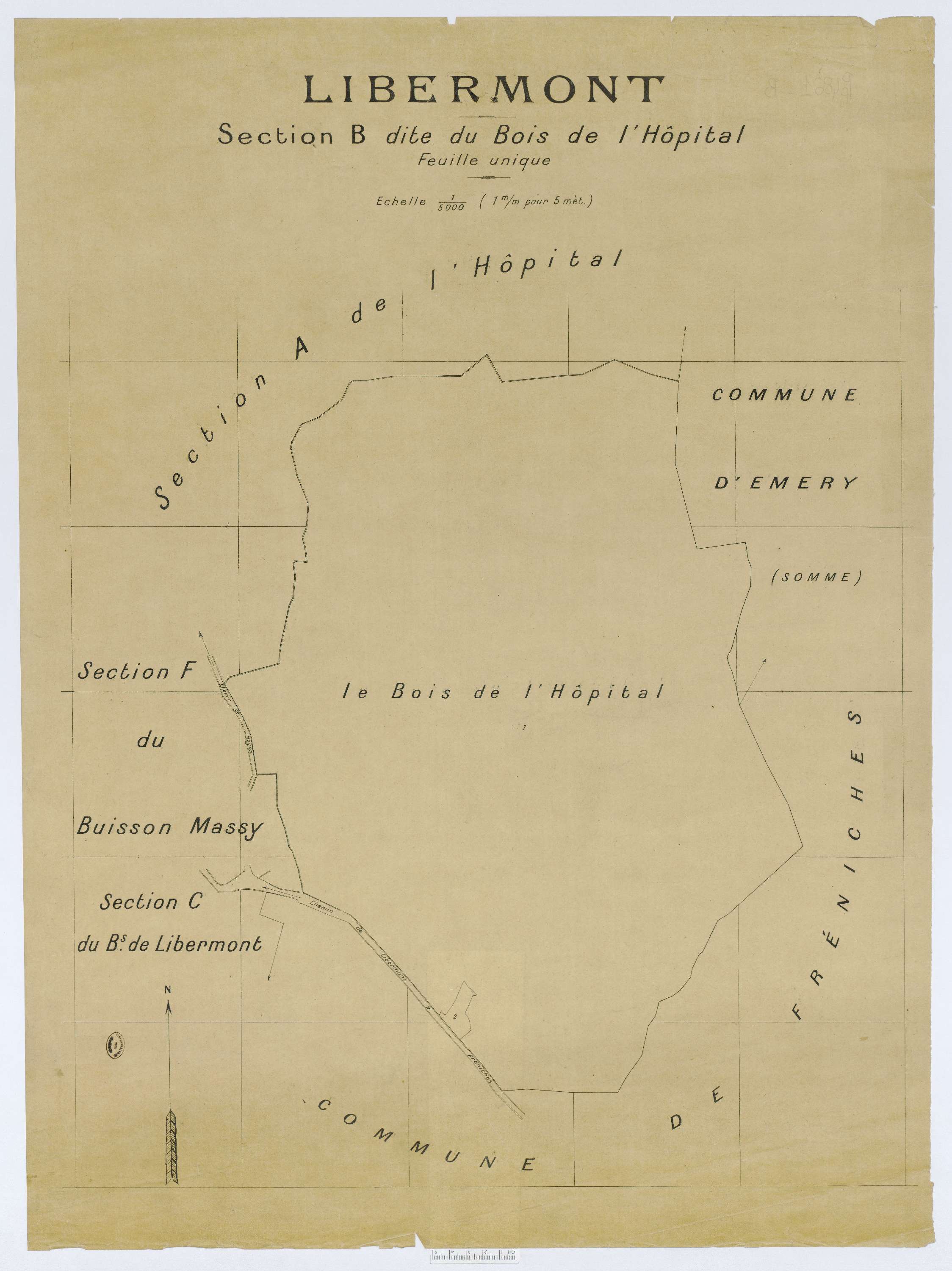 Libermont - Cadastre napoléonien (copie), section B, feuille unique, copie calque