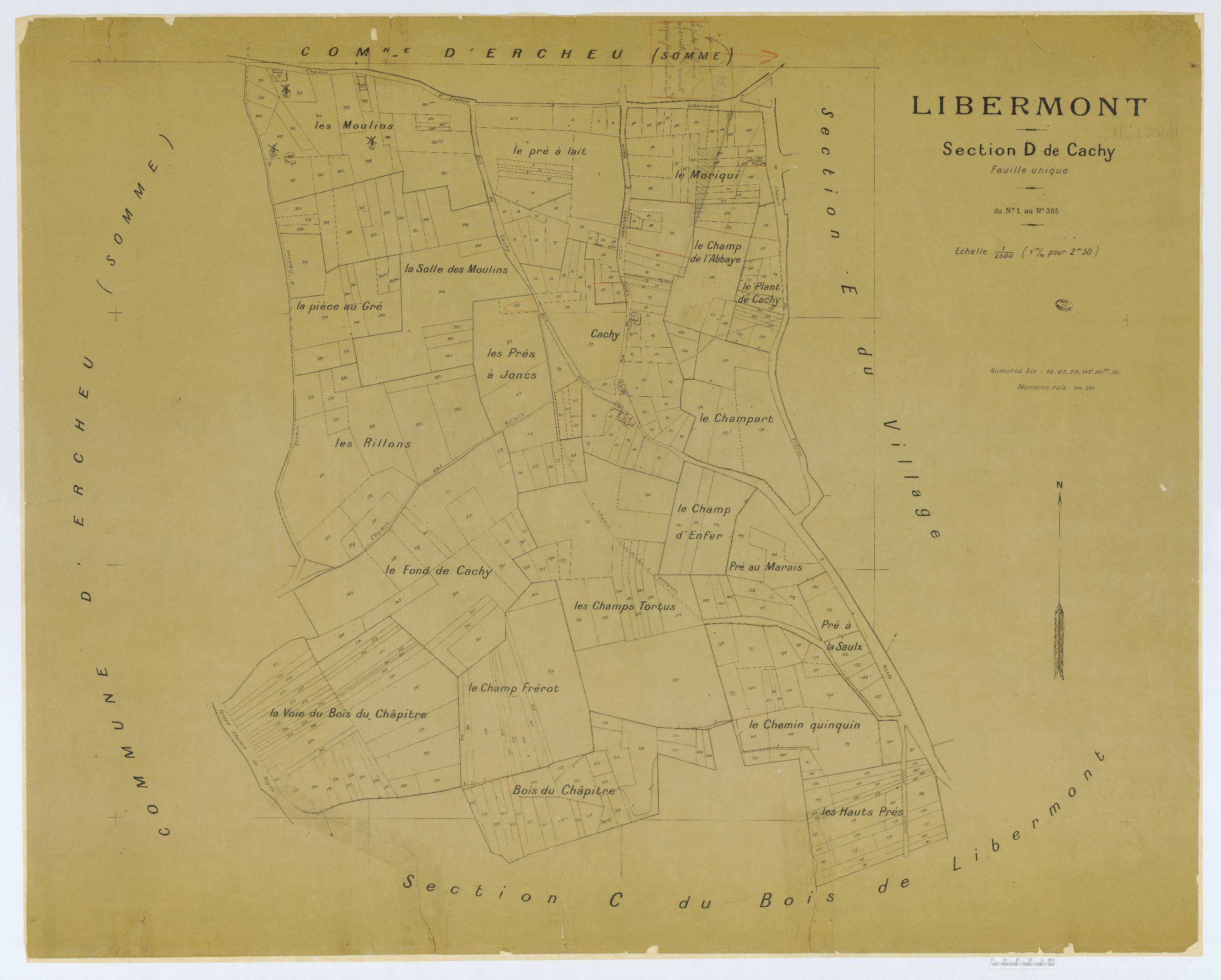 Libermont - Cadastre napoléonien (copie), section D, feuille unique, copie calque
