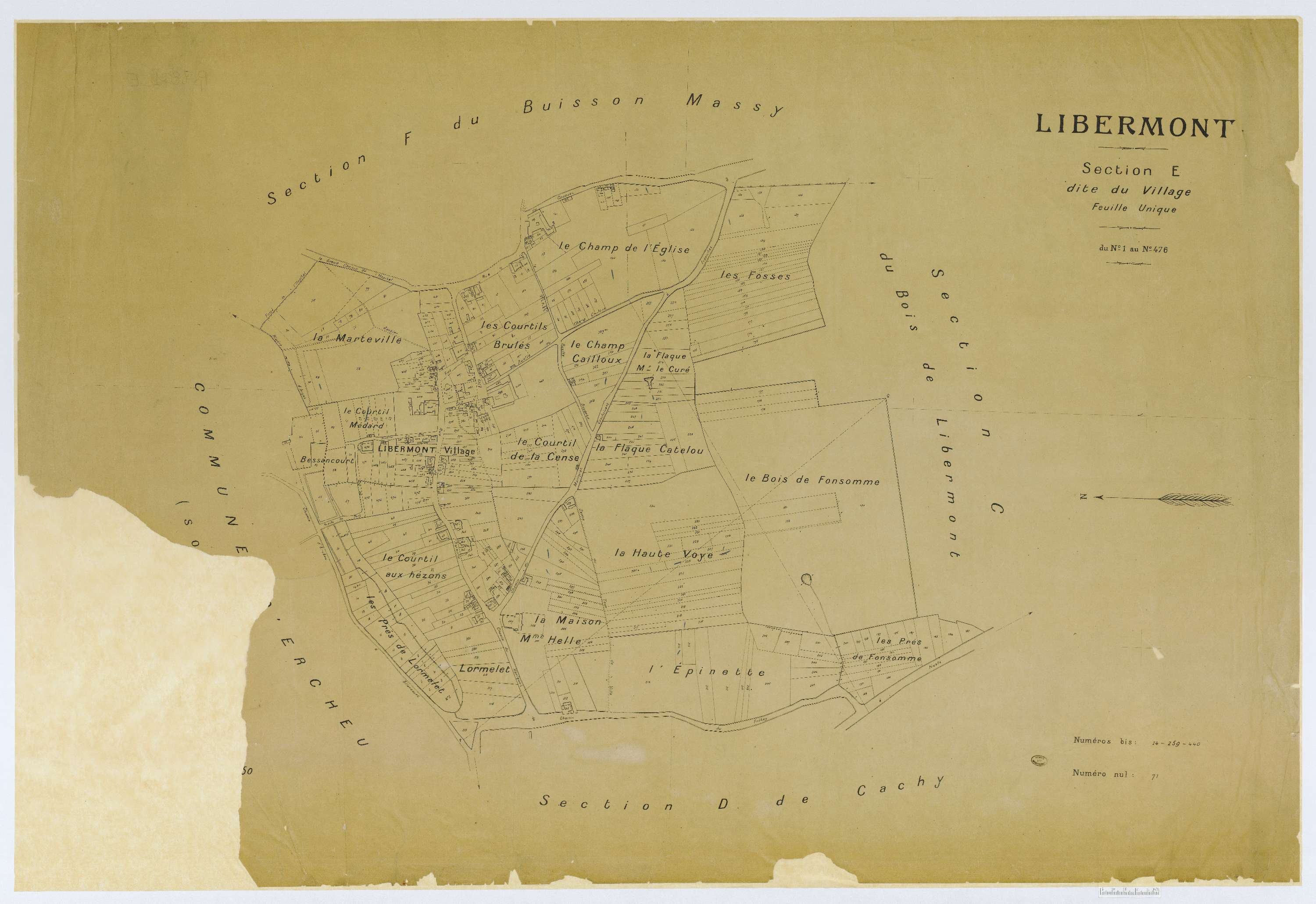 Libermont - Cadastre napoléonien (copie), section E, feuille unique, copie calque