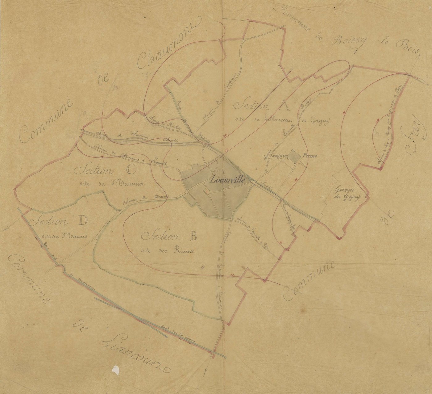 Loconville - Cadastre napoléonien, copie calque du tableau d'assemblage