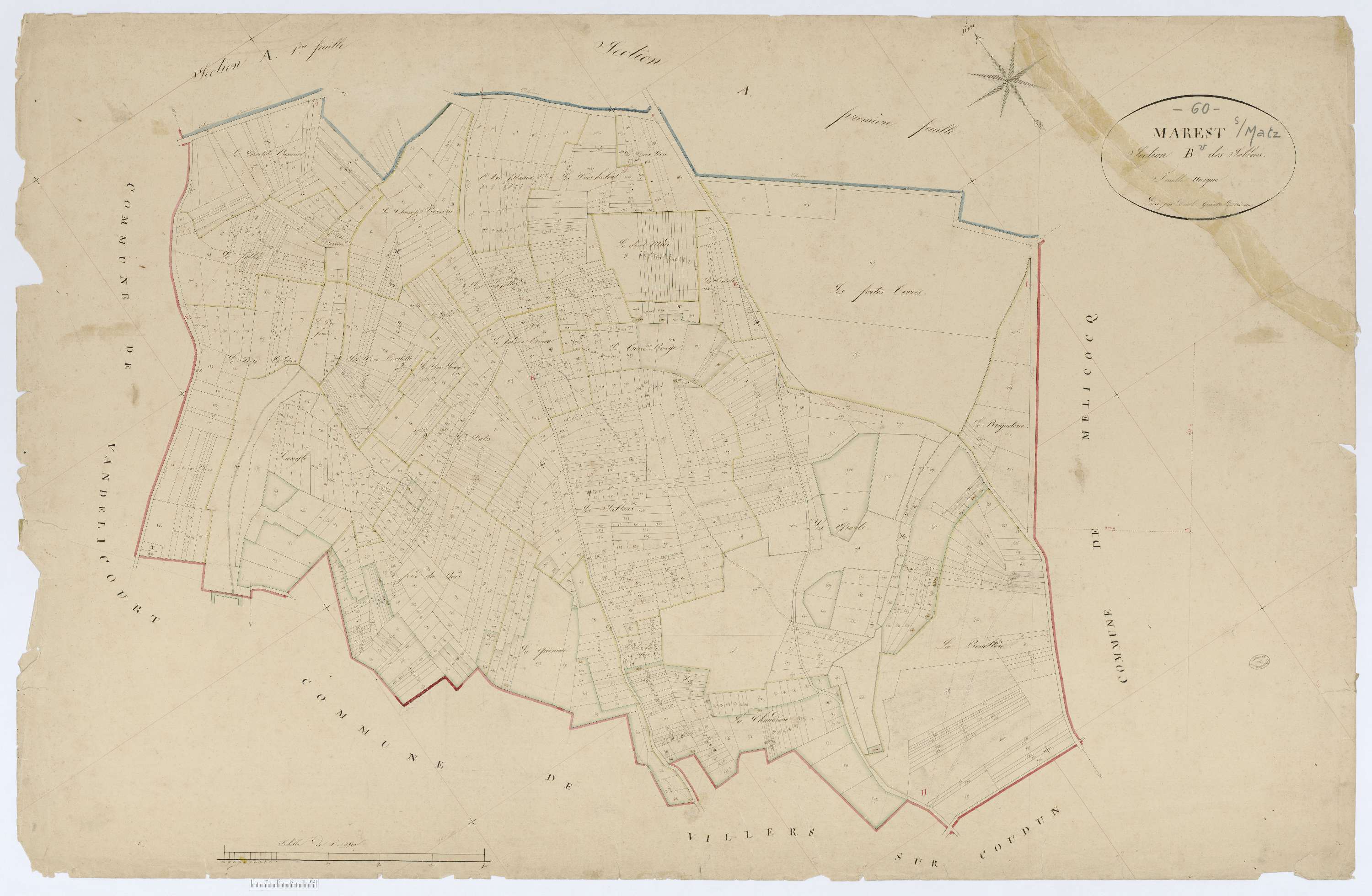 Marest-sur-Matz - Cadastre napoléonien, section B, feuille unique