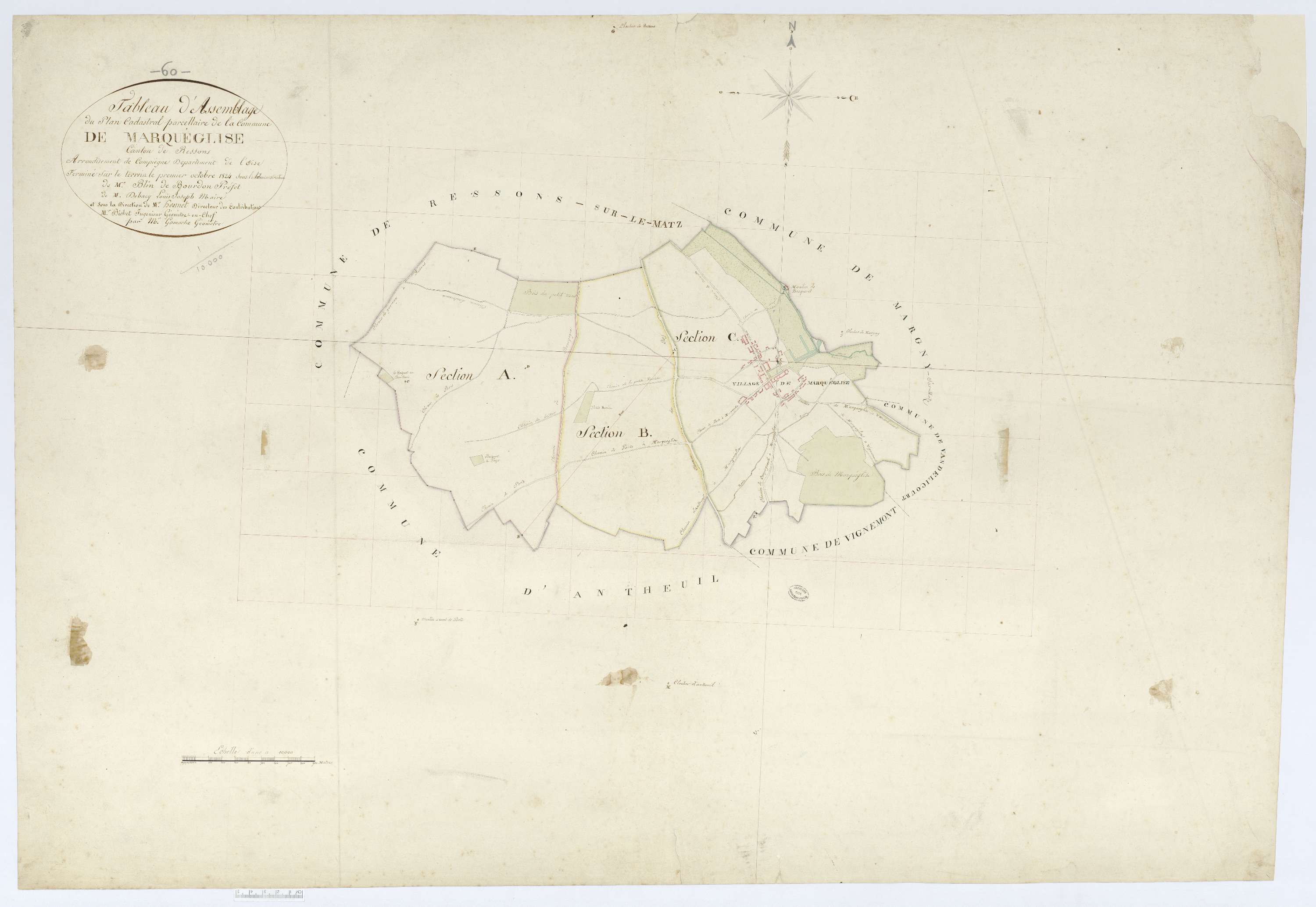 Marquéglise - Cadastre napoléonien, tableau d'assemblage