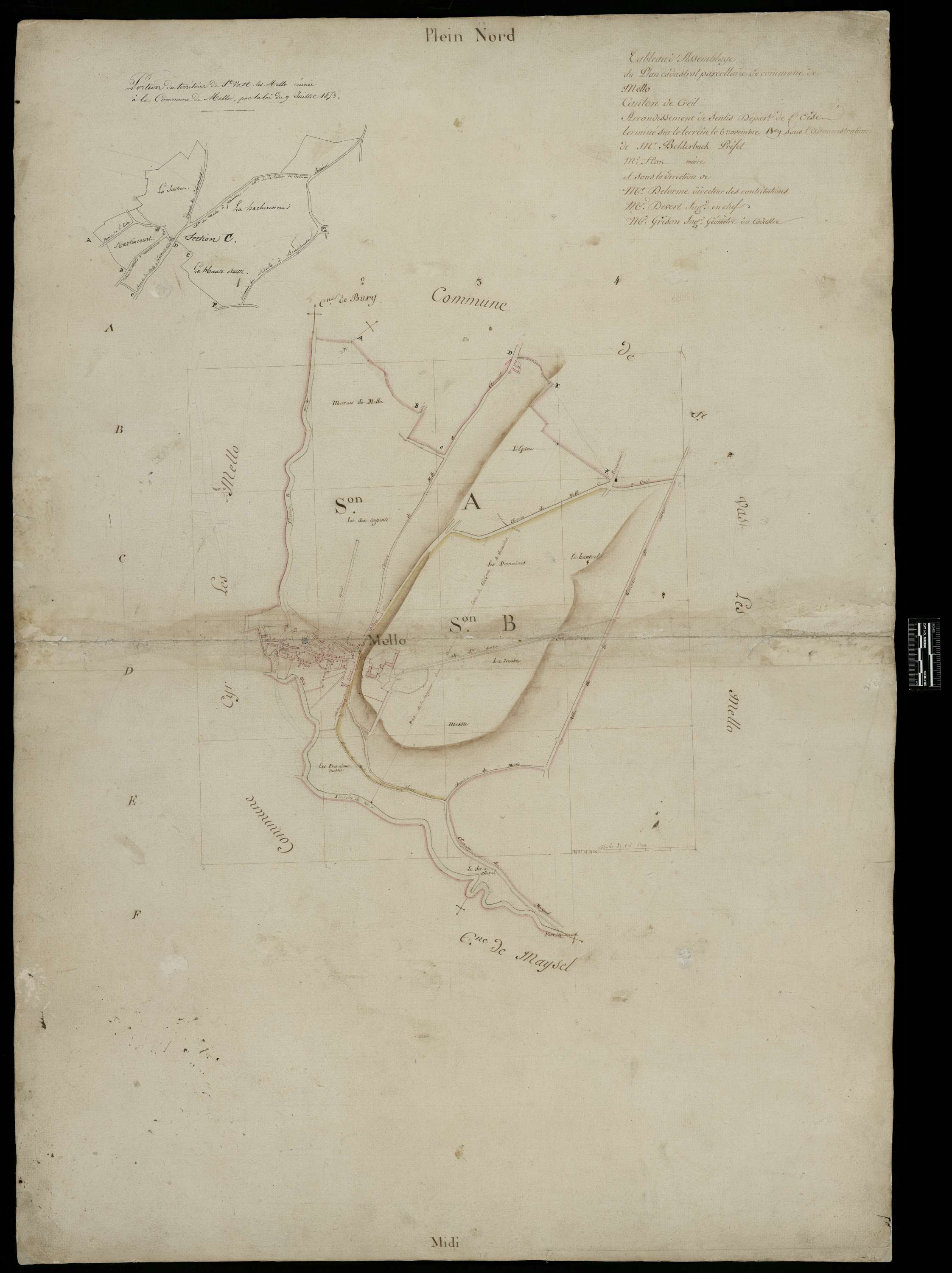 Mello - Cadastre napoléonien, tableau d'assemblage
