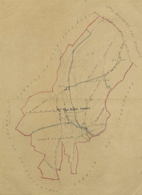 Le Mesnil-Théribus - Cadastre napoléonien, copie calque du tableau d'assemblage