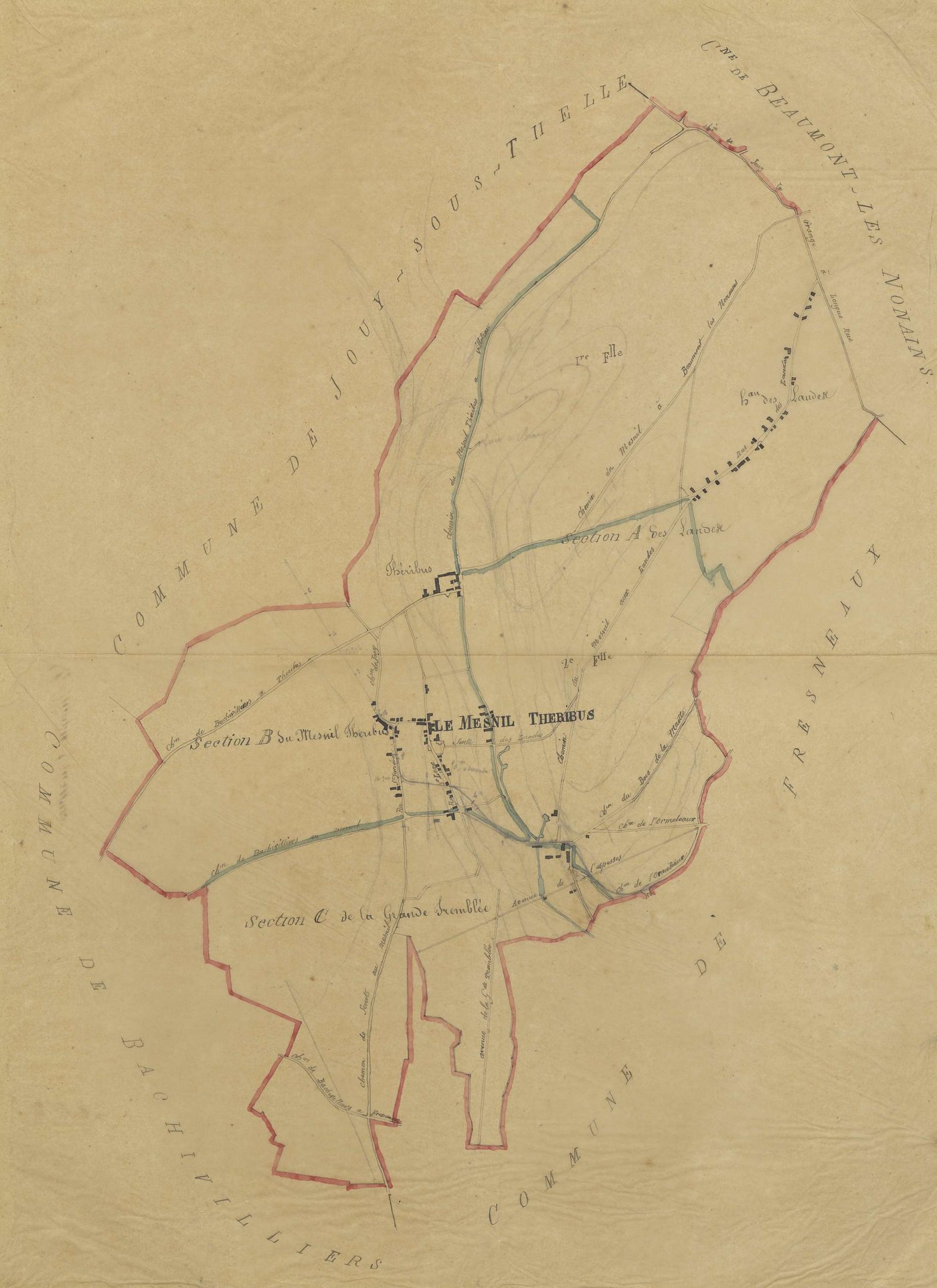 Le Mesnil-Théribus - Cadastre napoléonien, copie calque du tableau d'assemblage
