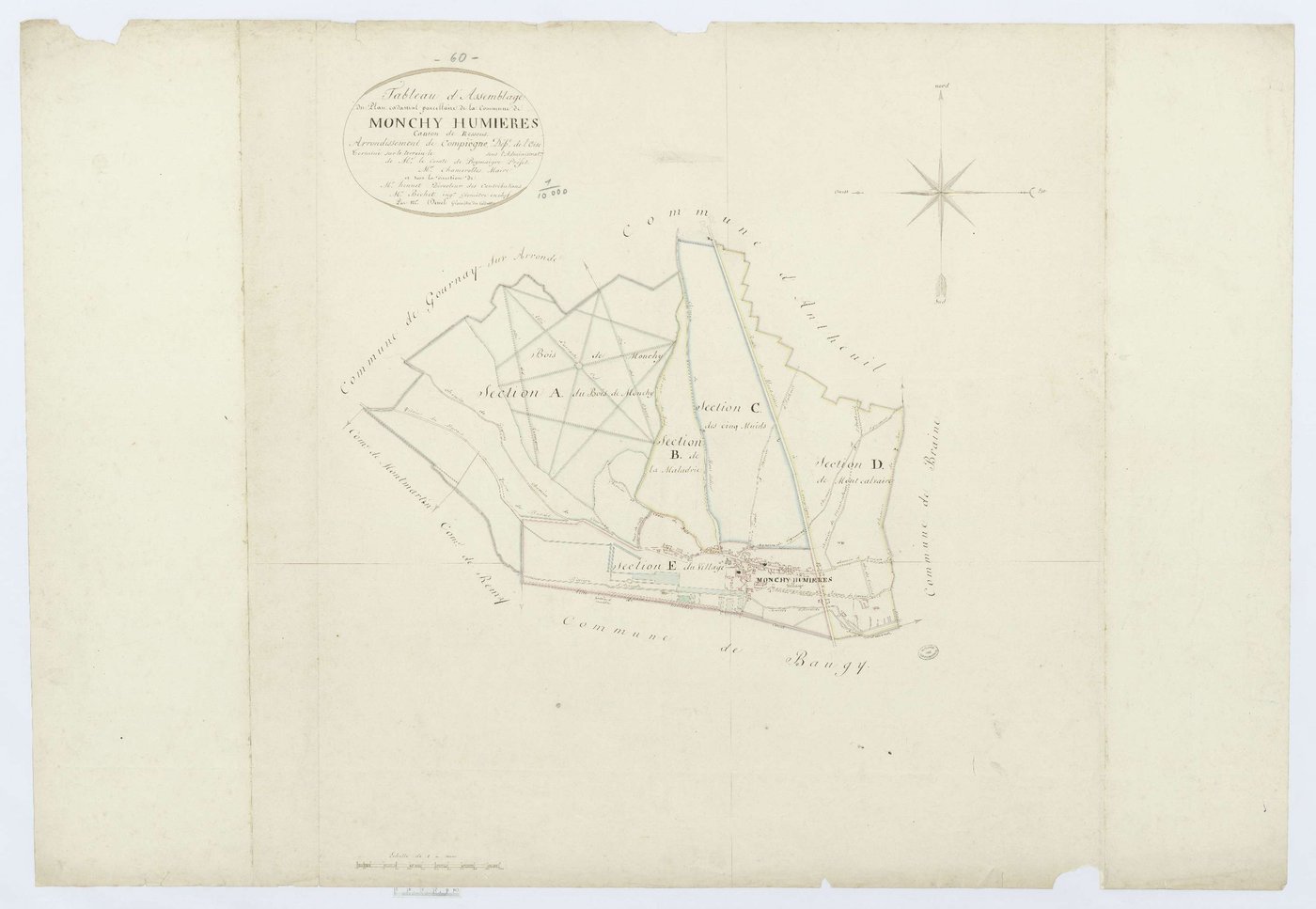 Monchy-Humières - Cadastre napoléonien, tableau d'assemblage